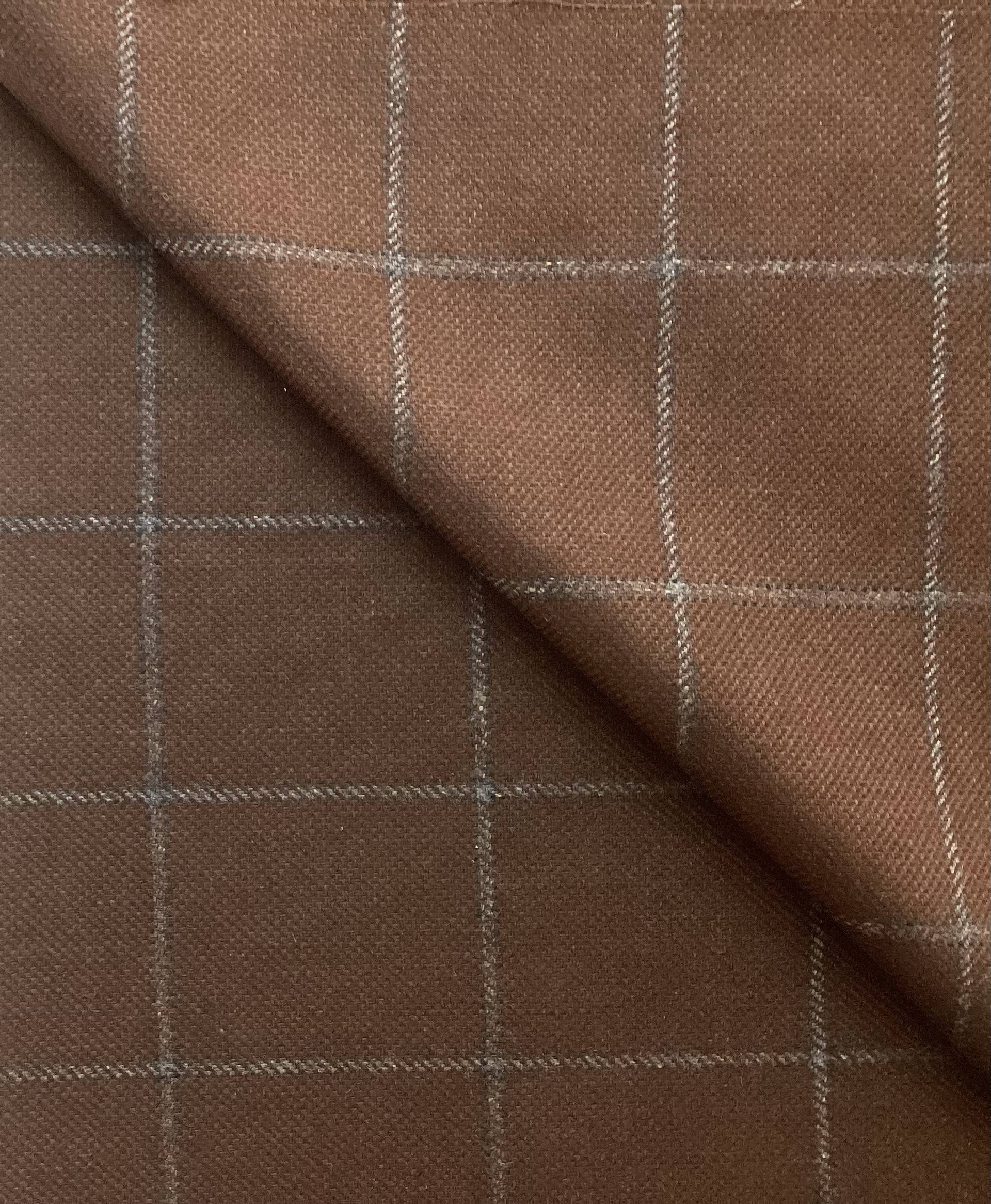 Italian Virgin Wool Windowpane In Mahogany 