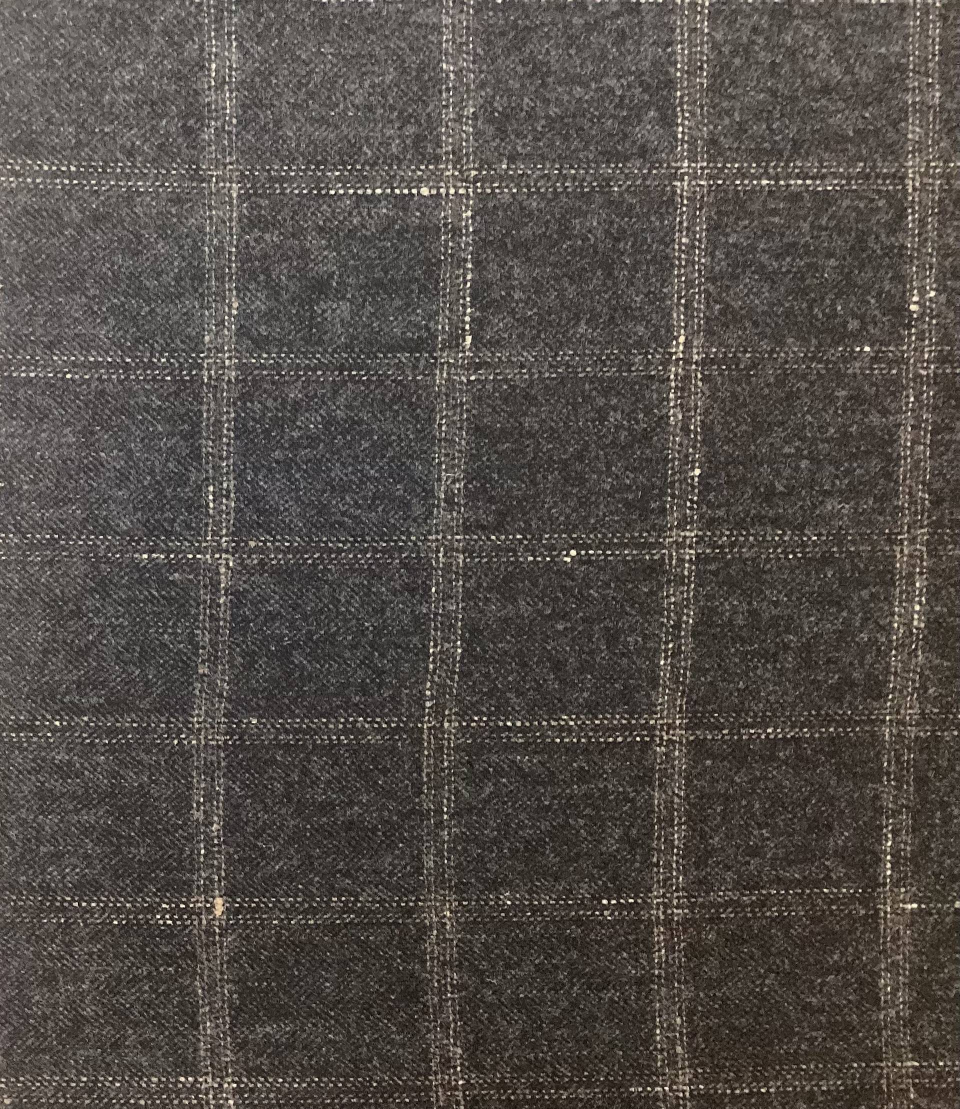 Italian Wool Windowpane Herringbone Suiting in Charcoal