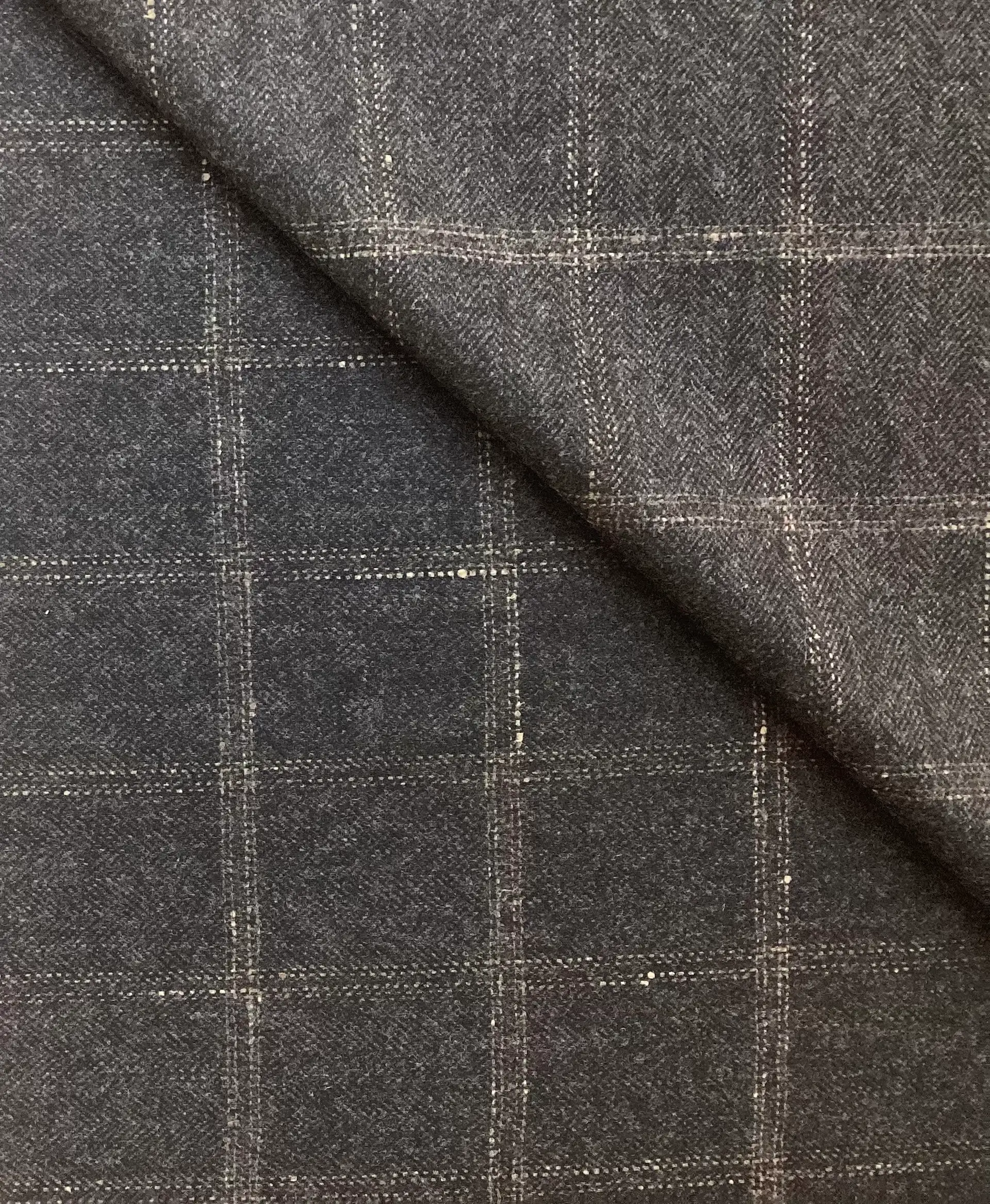 Italian Wool Windowpane Herringbone Suiting in Charcoal