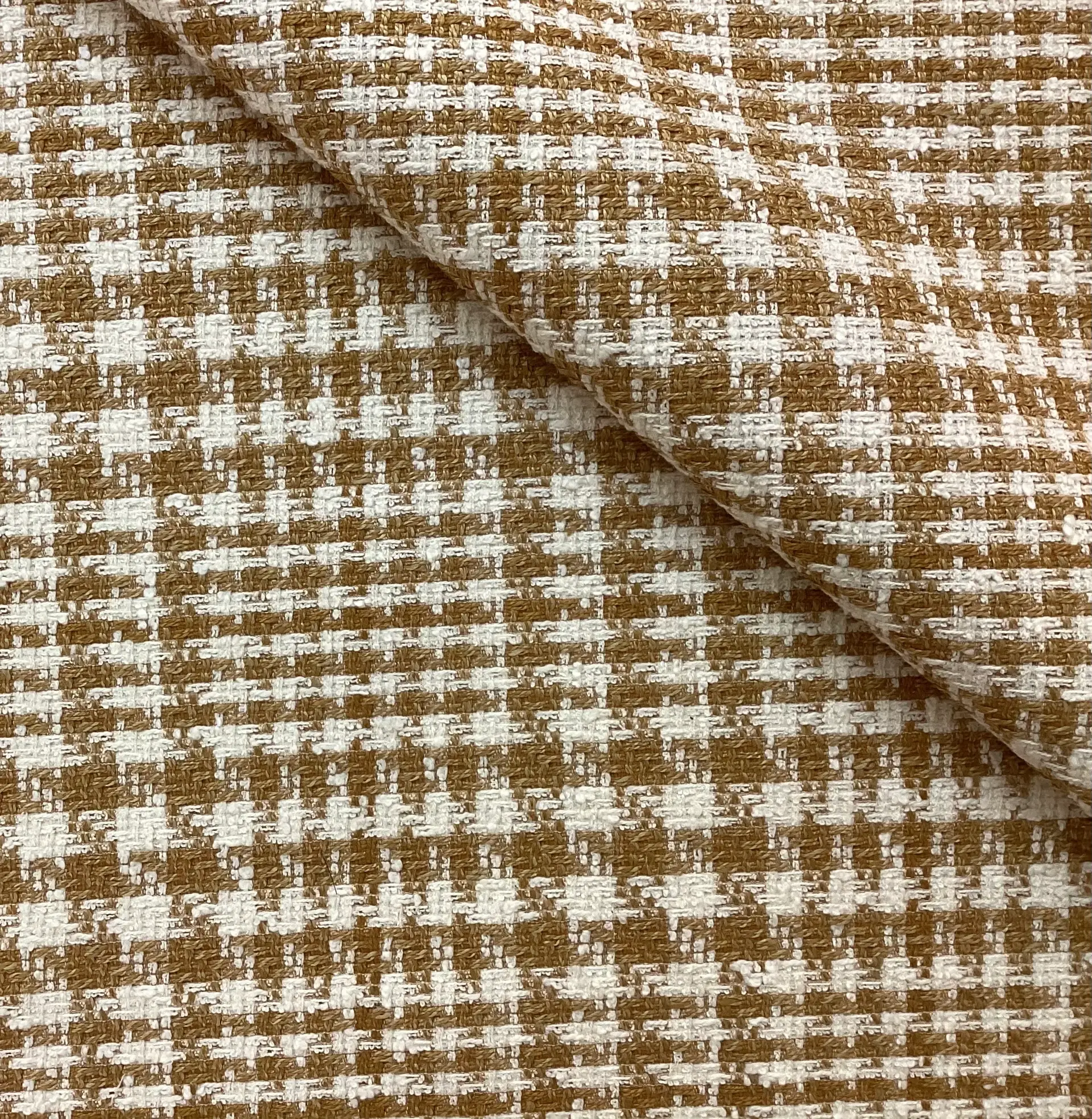 Cotton Blend Glen Plaid Tweed In Caramel & Vanilla