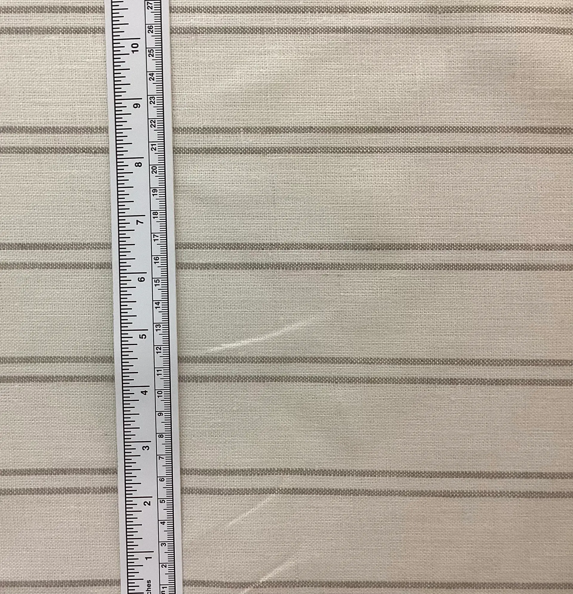 100% Linen Heavy Weight Yarn-Dye Stripe In Light Taupe On Cream