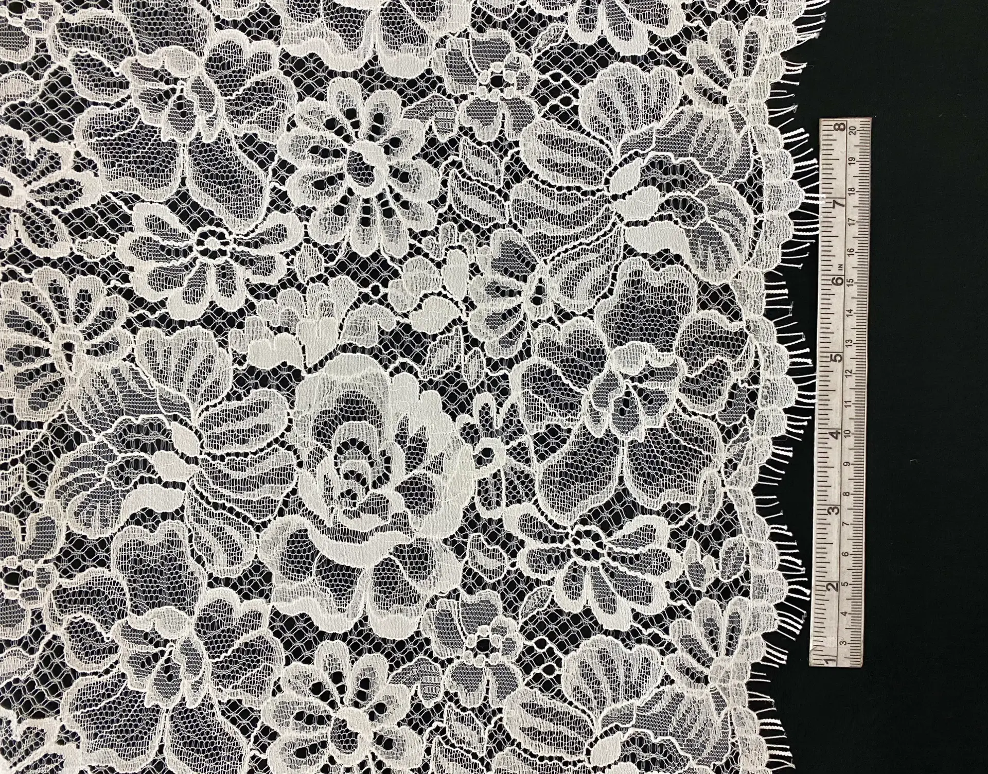 Double Scalloped Corded Chantilly Lace Fabric in Warehouse