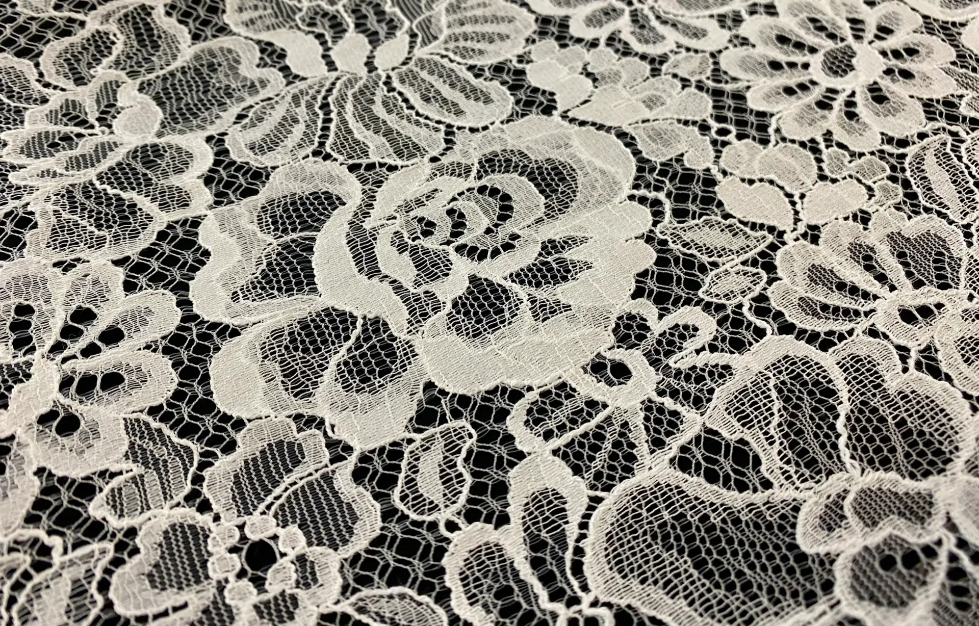 Double Scalloped Corded Chantilly Lace Fabric in Warehouse