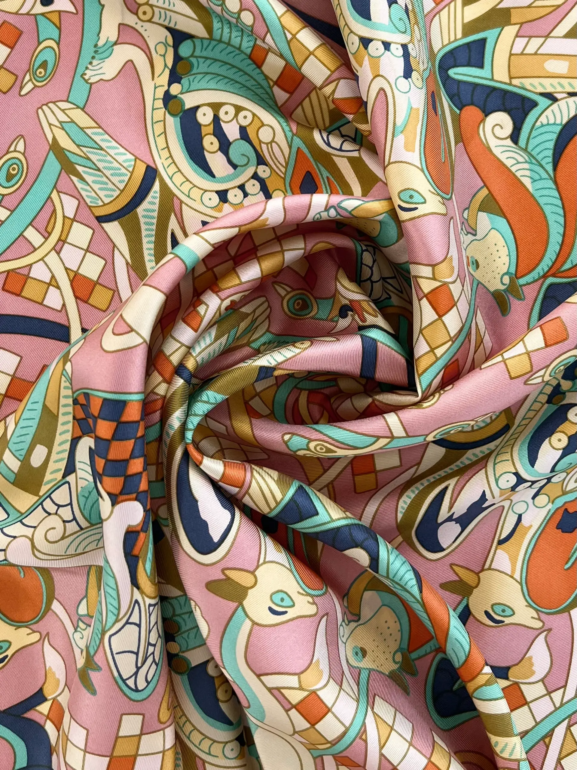 Silk Twill Prints Panel in Pink "Guardian Creatures"