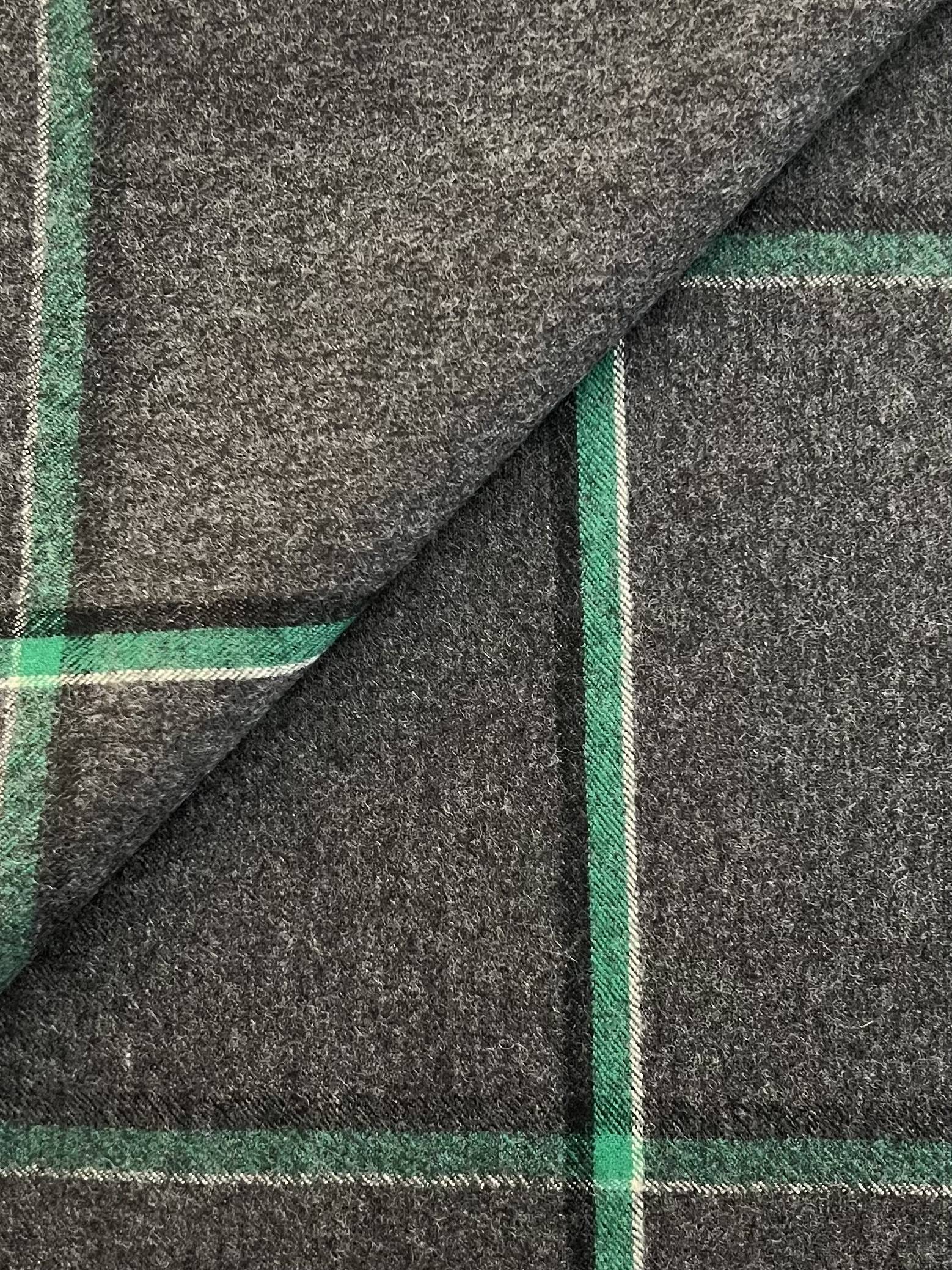 Made In Italy 100% Wool Flannel Windowpane Suiting In Grey & Jade