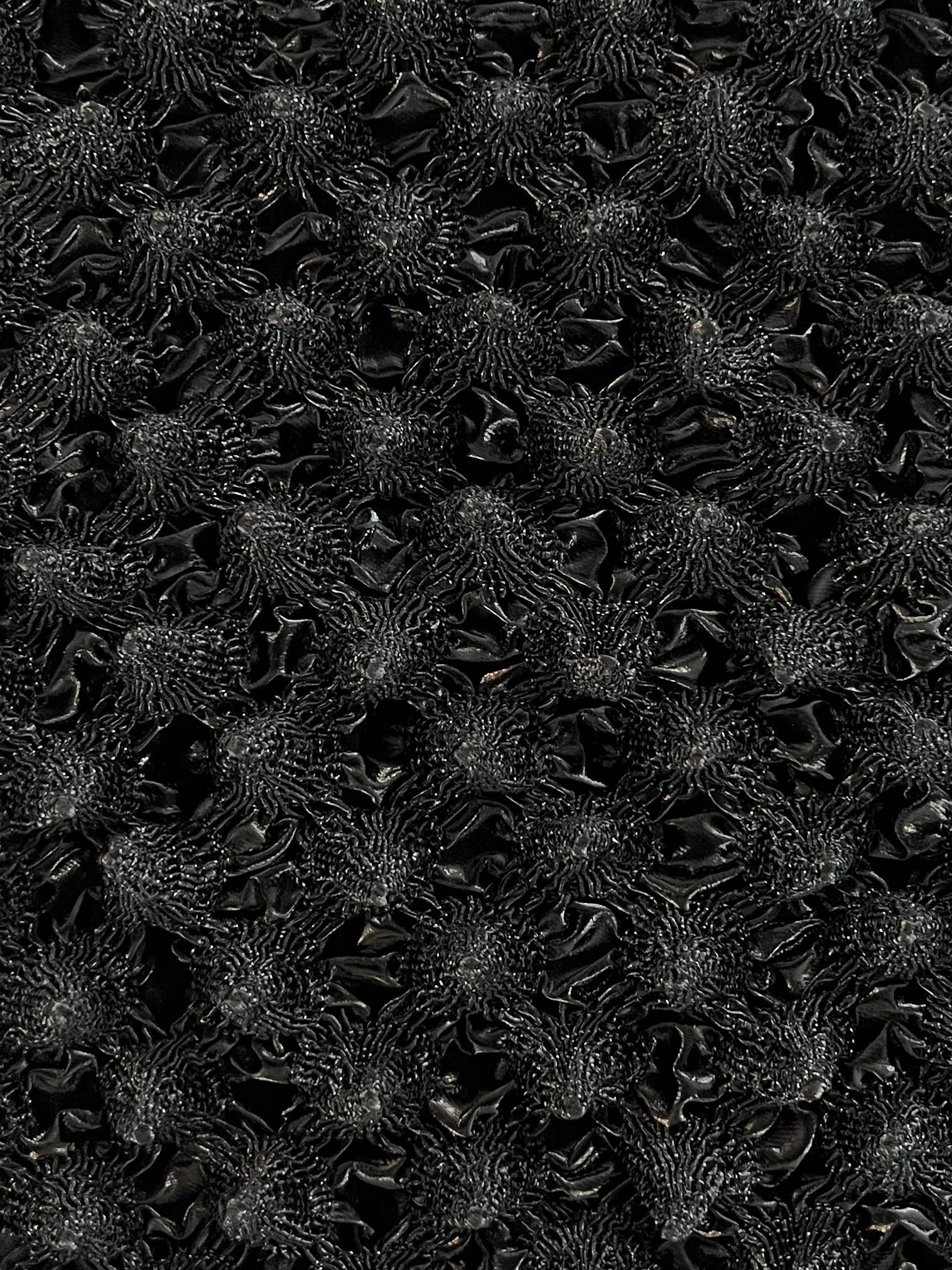 French Novelty Dimensional Cone-Shaped Coated Viscose-blend in Black
