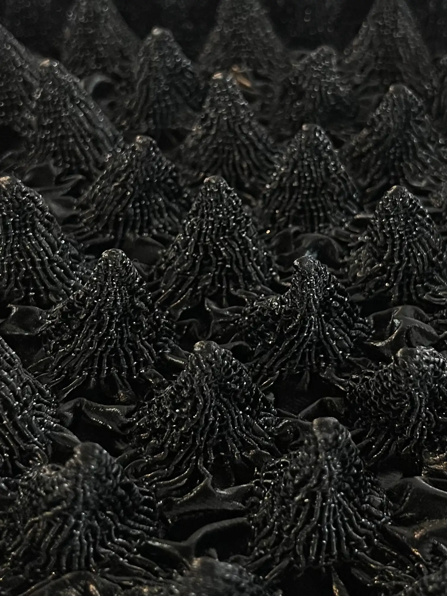 French Novelty Dimensional Cone-Shaped Coated Viscose-blend in Black