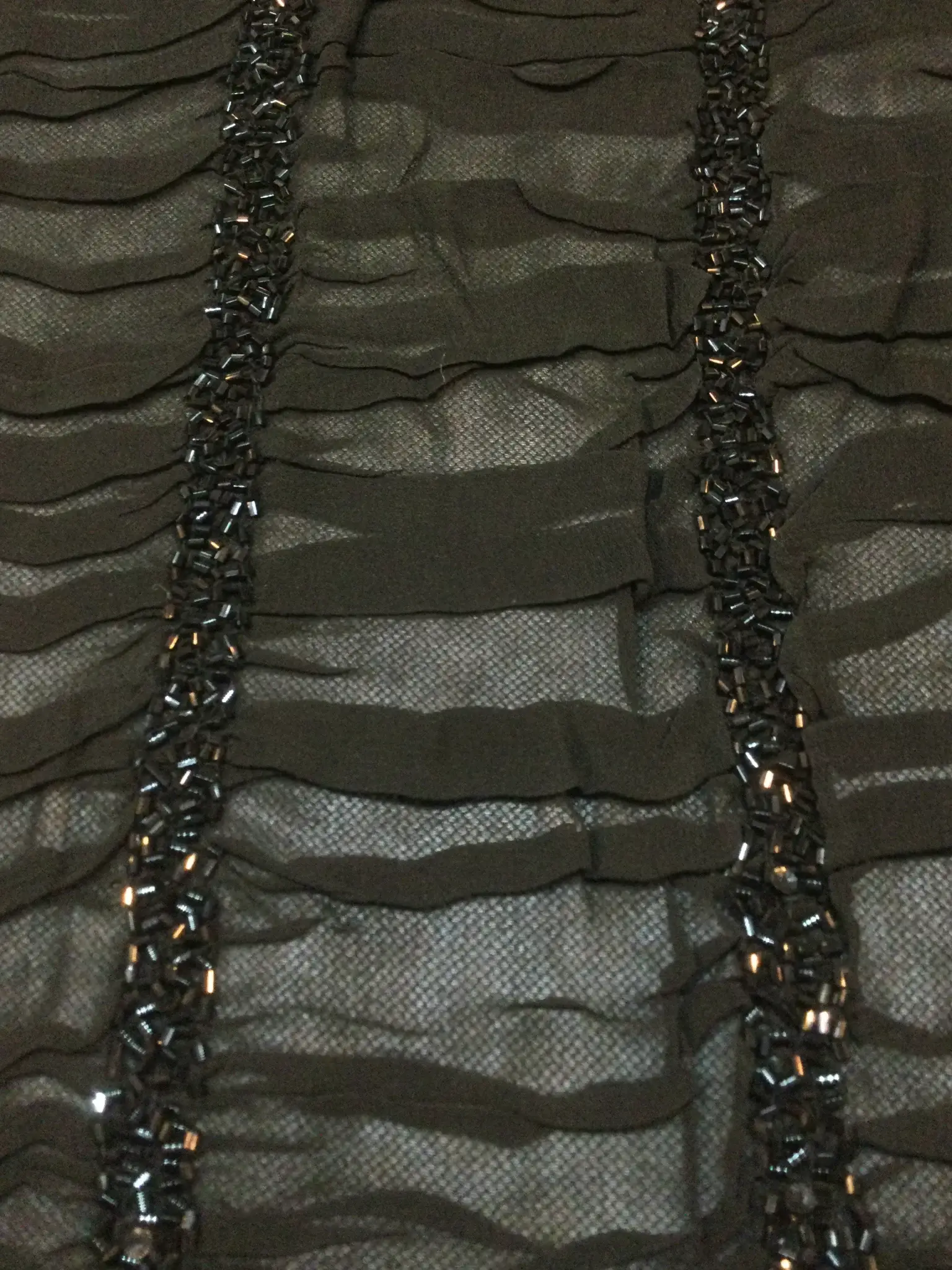 Beaded Tulle with Ruched Chiffon in Black