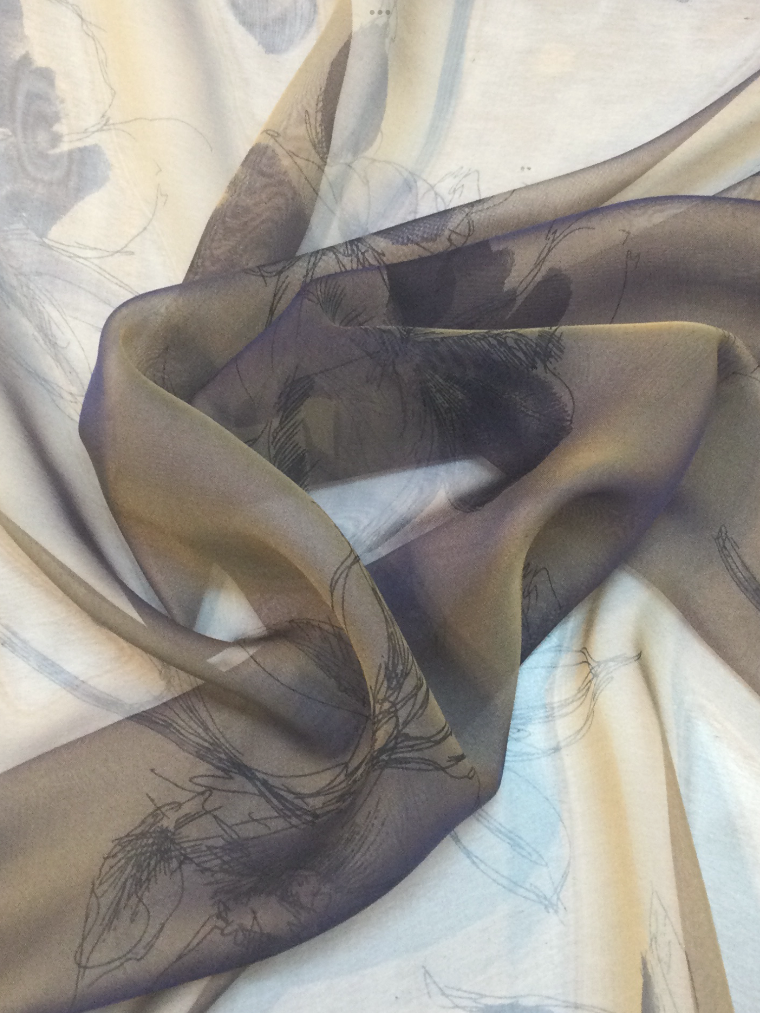 Iridescent Silk Chiffon Print in Blue/Gold