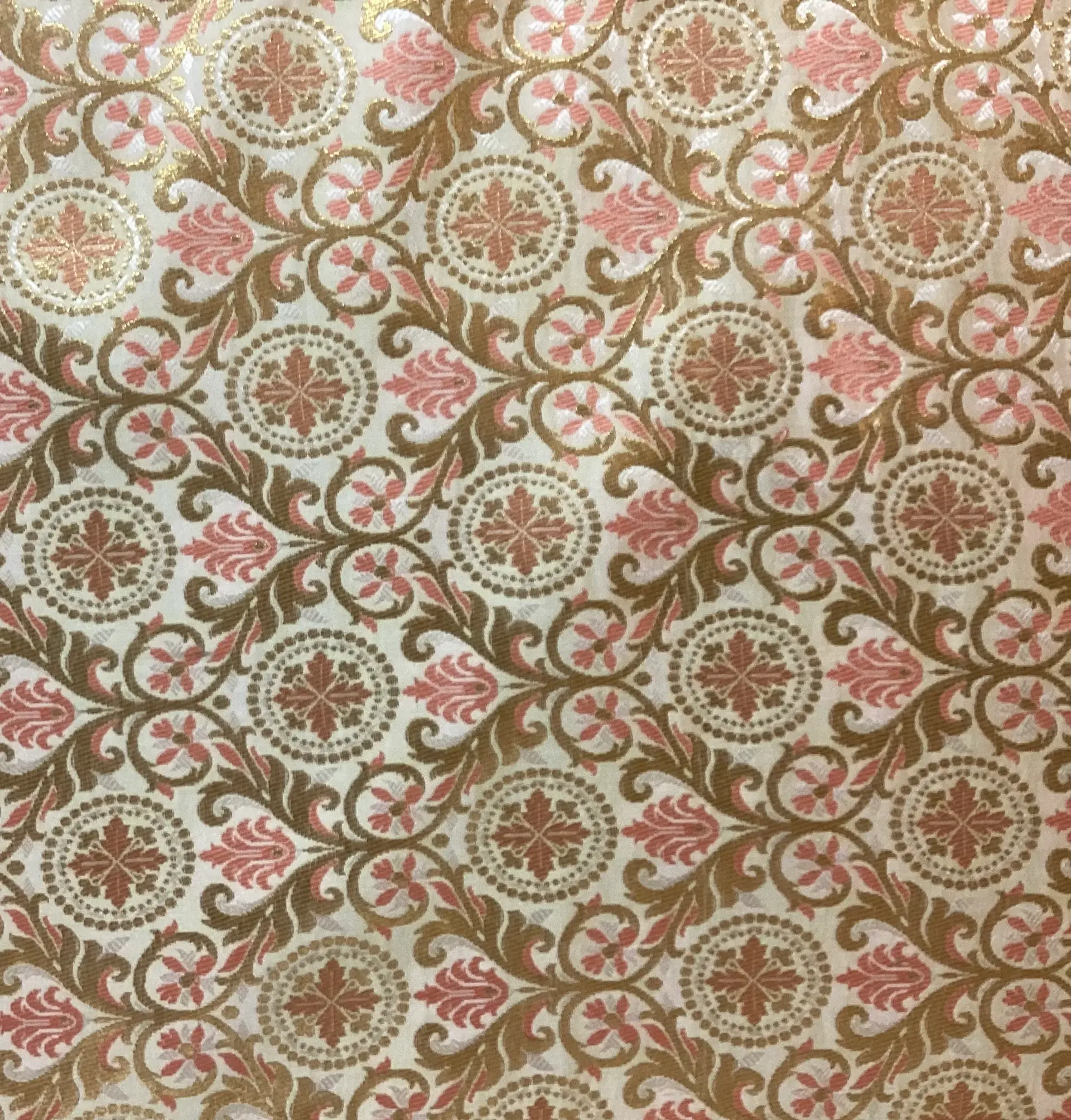 Metallic Brocade in Off White with Gold & Pink