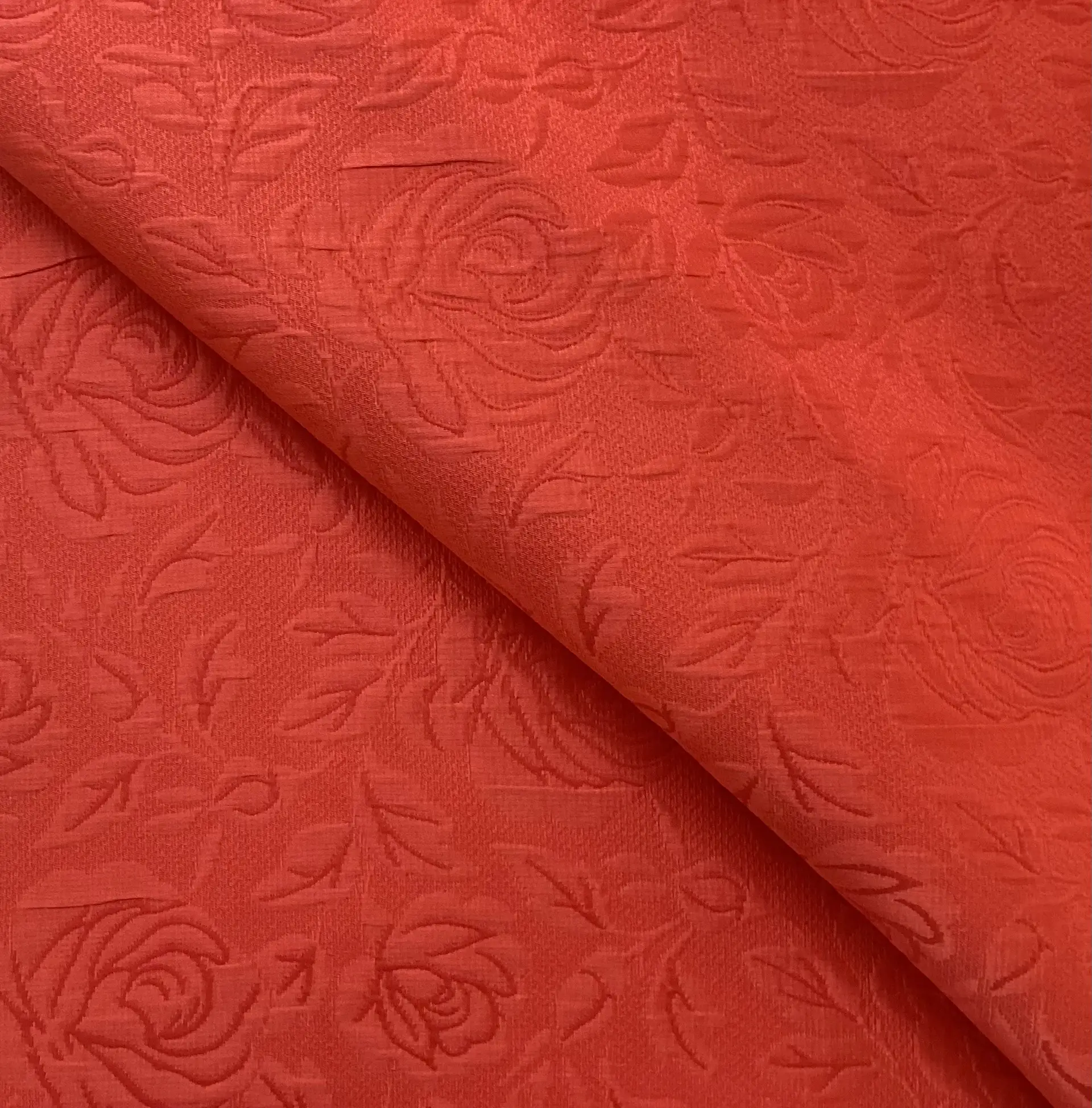 Silk and Rayon Brocade Floral Pattern In Coral Pink