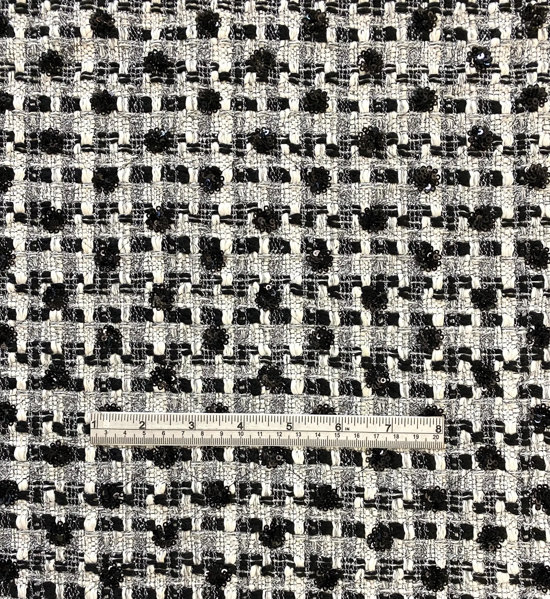 Rayon Blend Sequin Tweed in Black White  