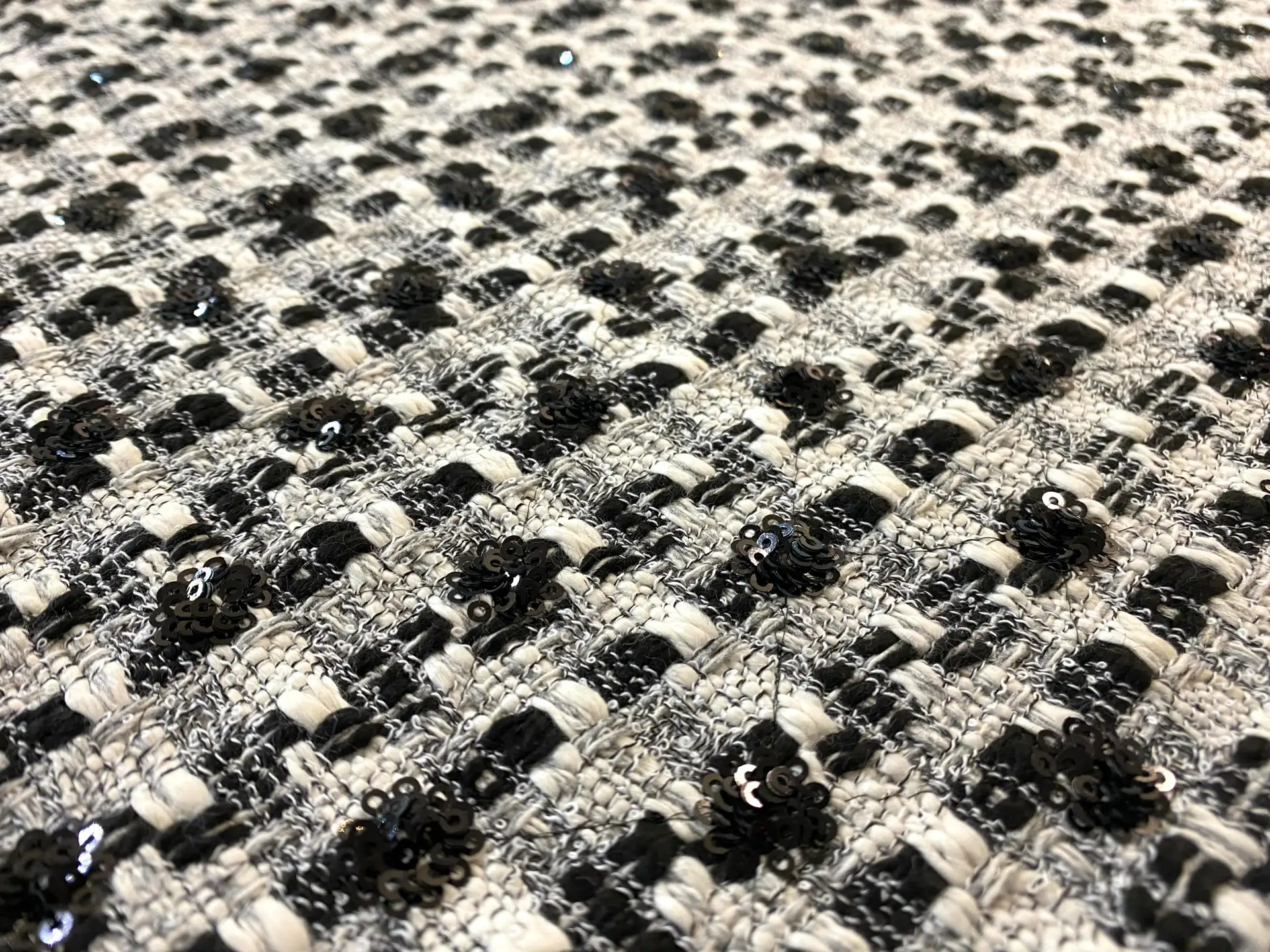 Rayon Blend Sequin Tweed in Black White  