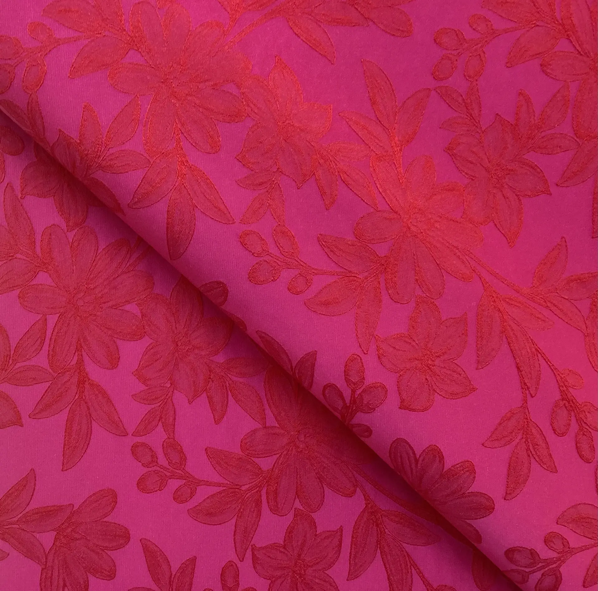 Imported Polyester & Nylon Floral Brocade In Lipsticks