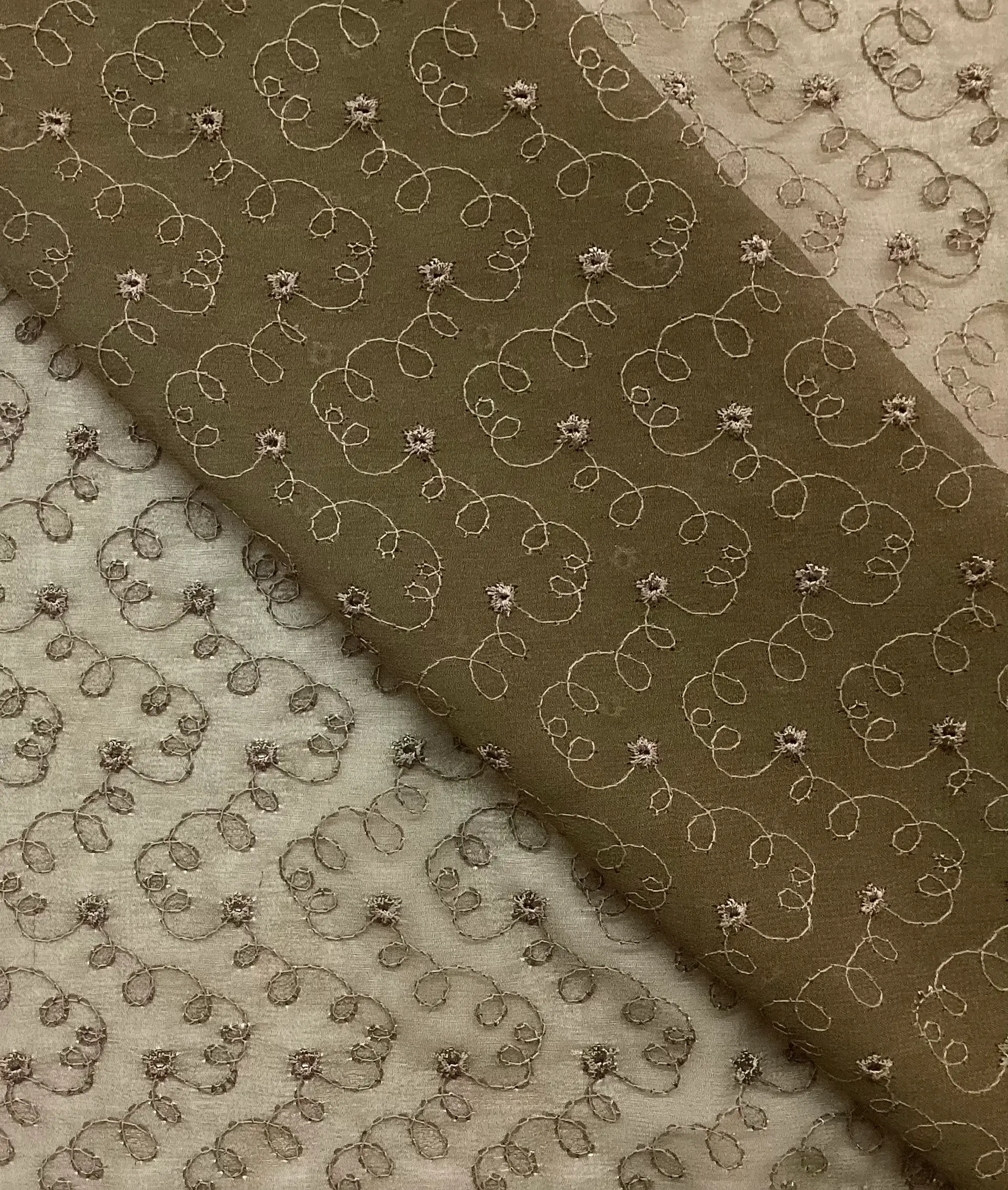 Embroidered Silk Chiffon in Olive