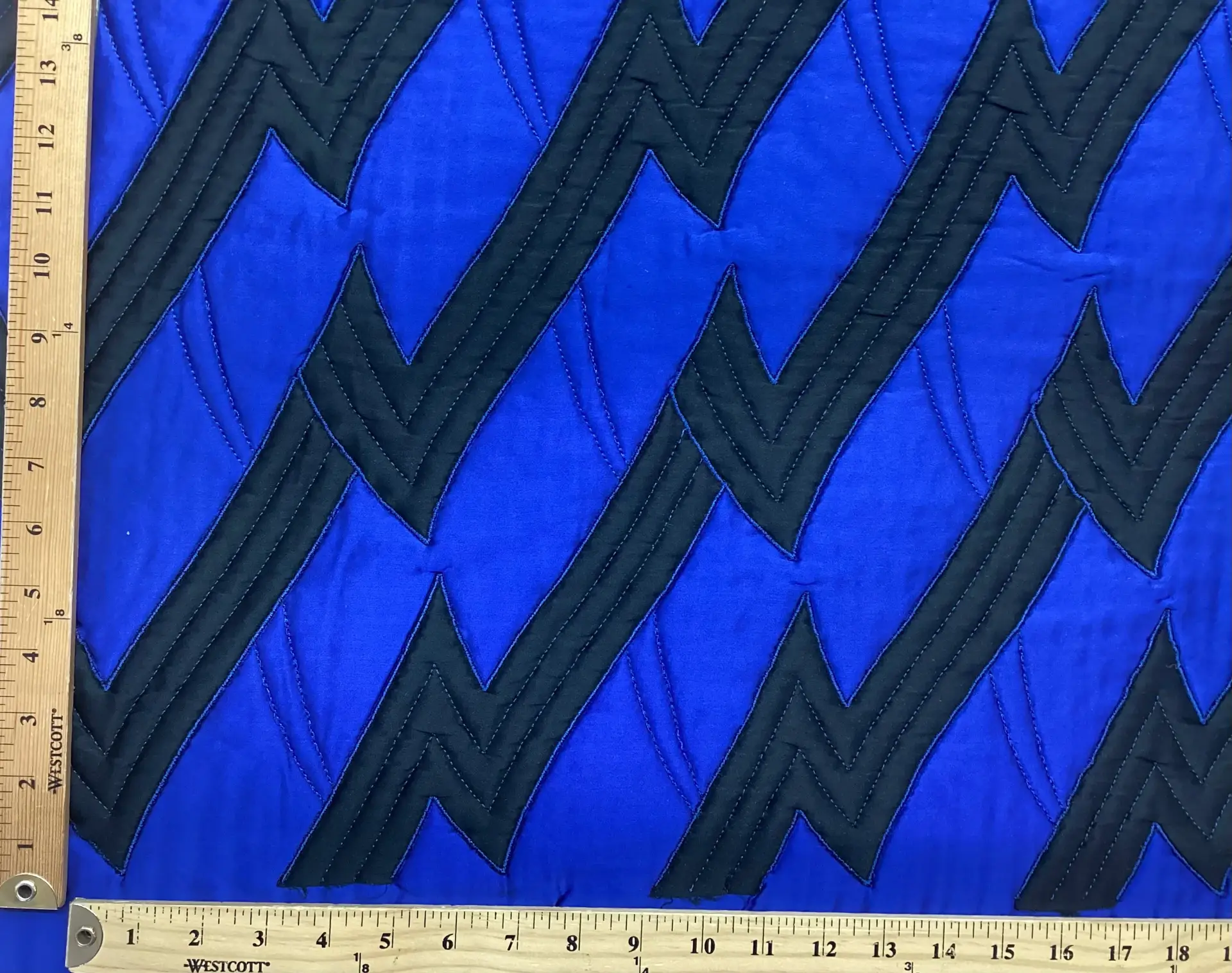 Quilted Silk Charmeuse in Zig Zag Pattern royal & Black