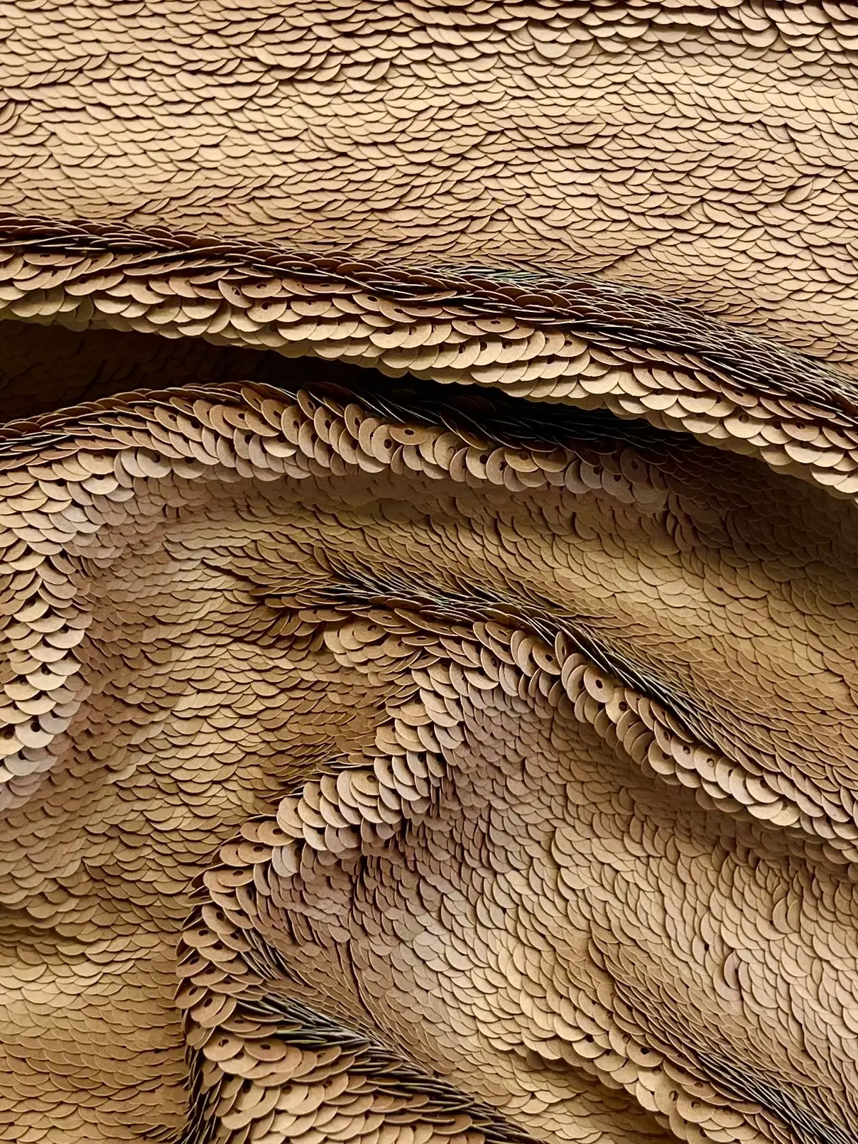 Sequin Embroidery on Mauve Wool Blend in Golden Tan