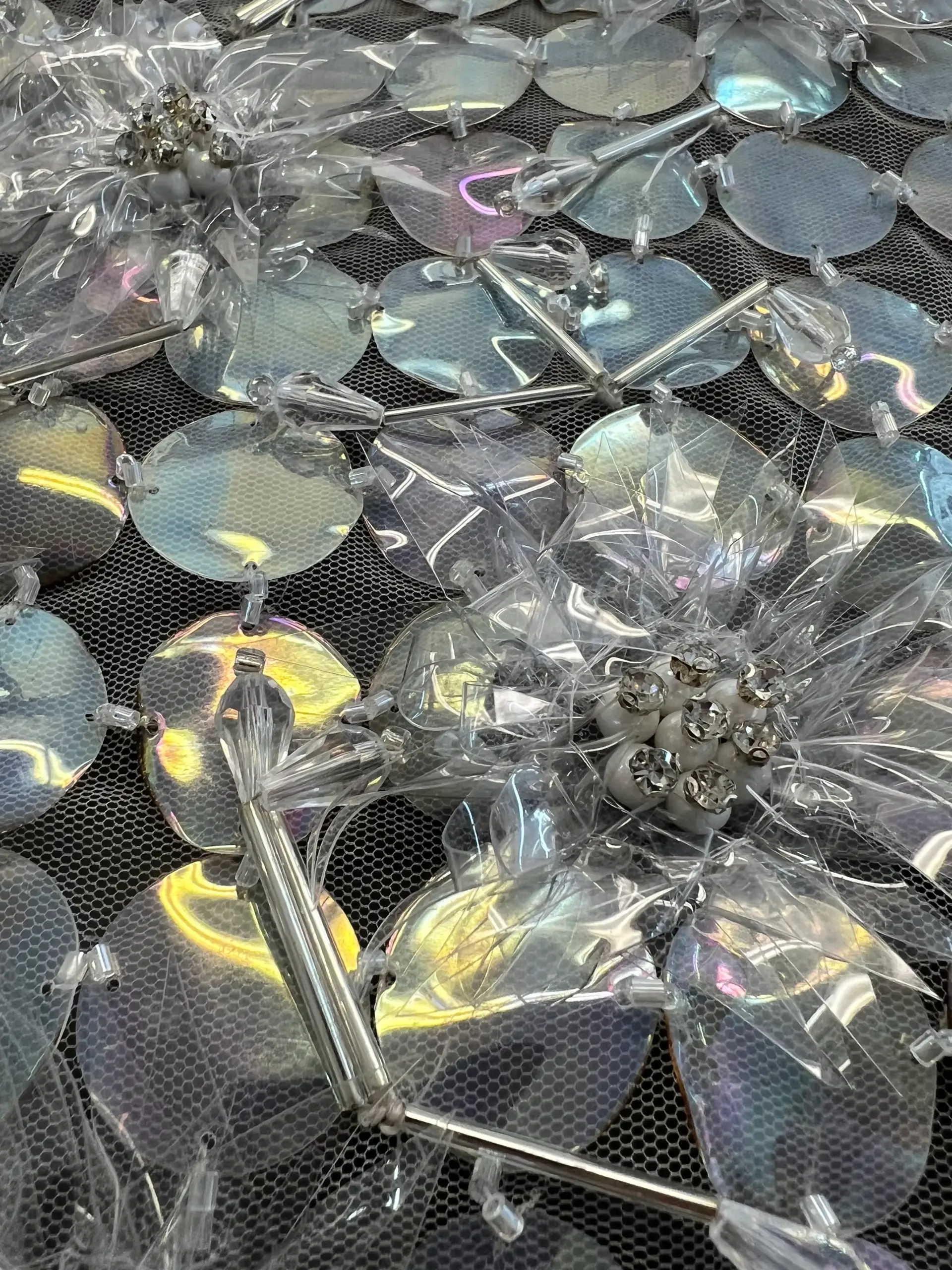 Opalescent Vinyl Shells & Flowers on Nylon Tulle