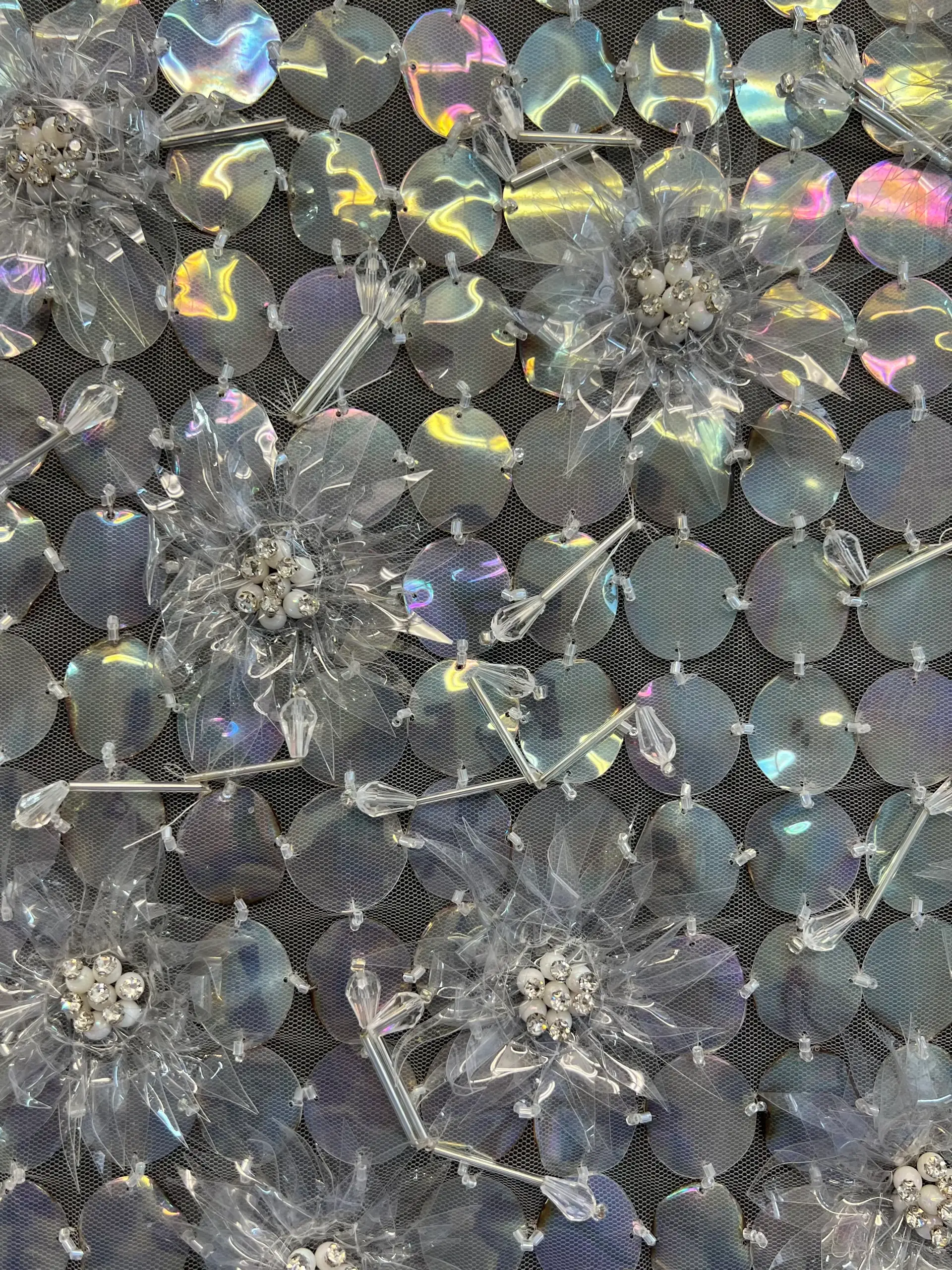 Opalescent Vinyl Shells & Flowers on Nylon Tulle