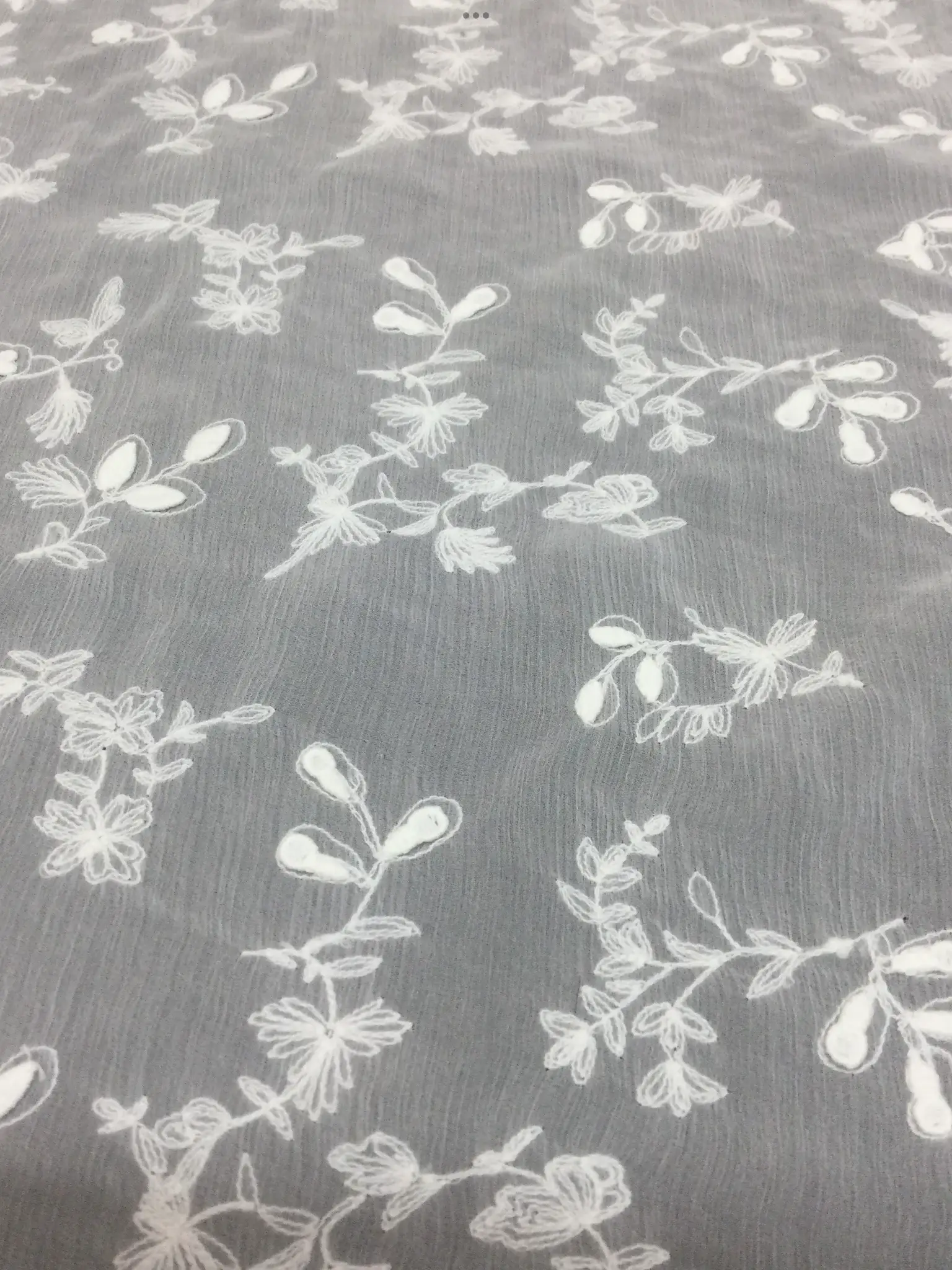 Embroidered Crinkled Silk Chiffon in Off White