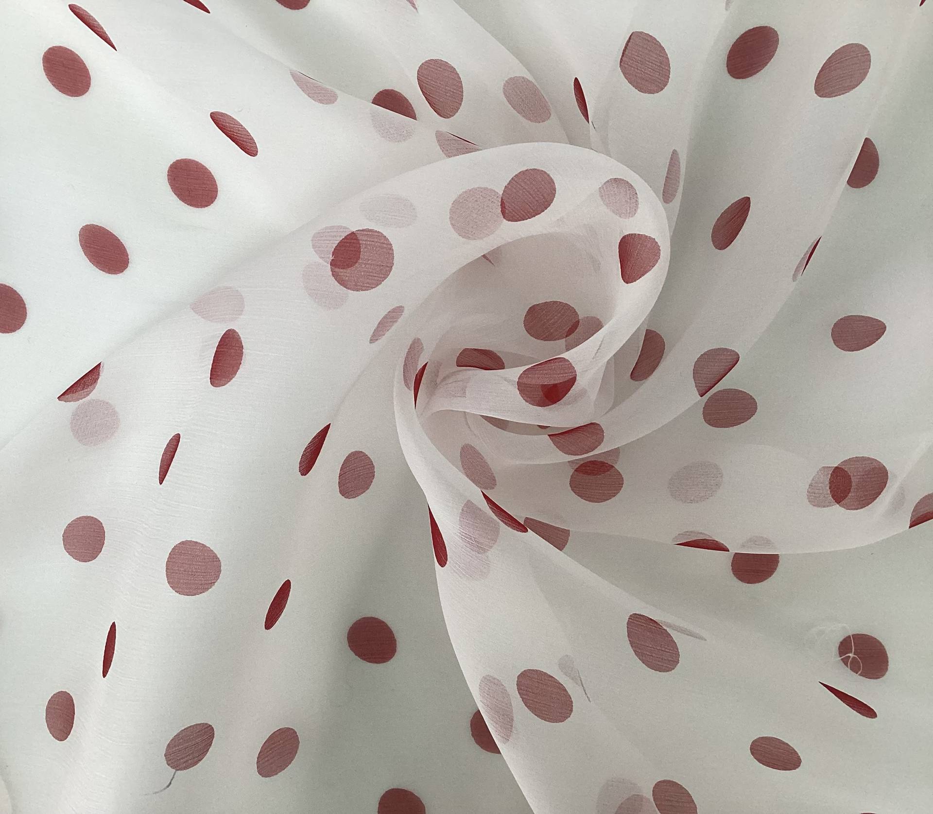 100% Pure Silk Chiffon Dots Printed In Red On White