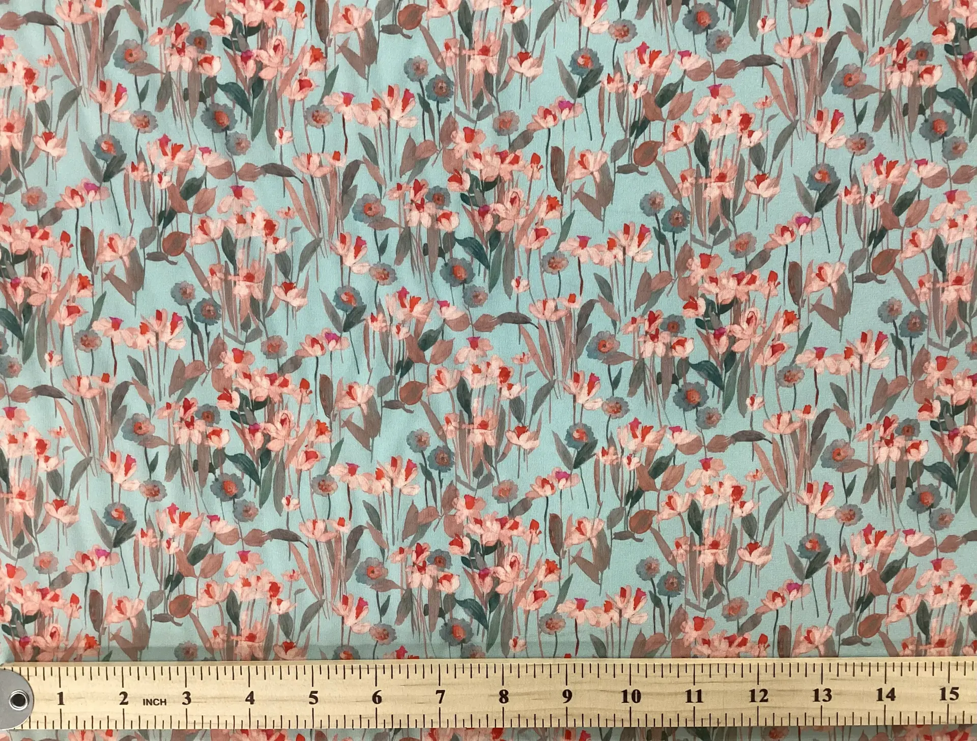 Made in Italy 100% Silk Crepe De Chine Floral Print In Aquamarine Background 