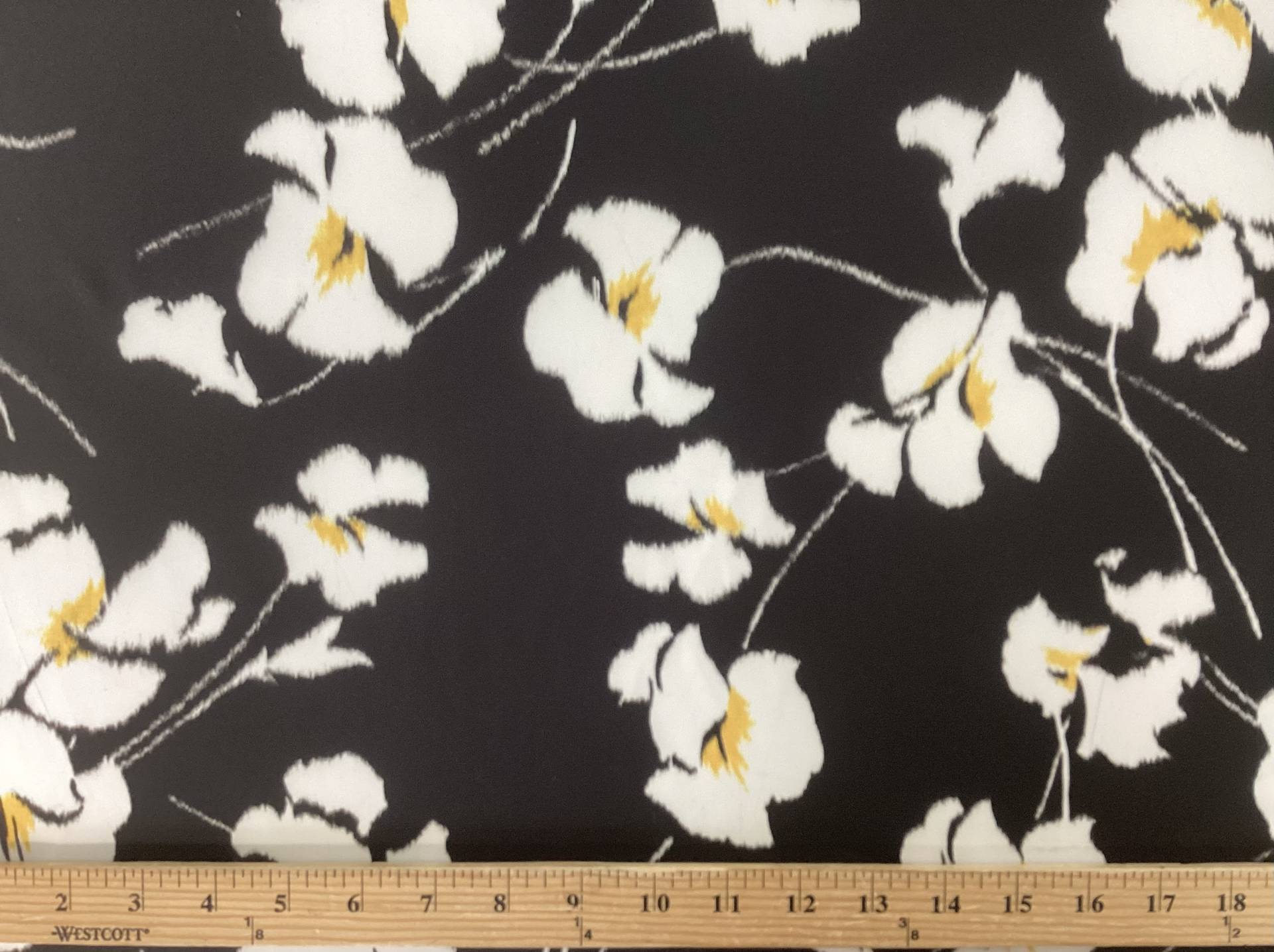 Polyester Warped Printed Floral Taffeta in Black White Yellow