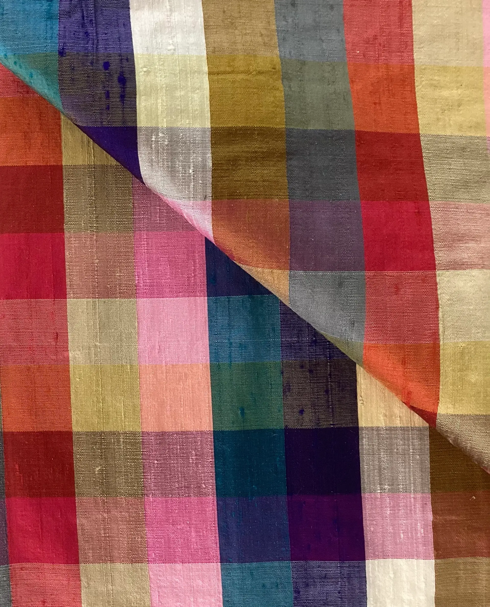 100% Silk Shantung Checked In Carnival