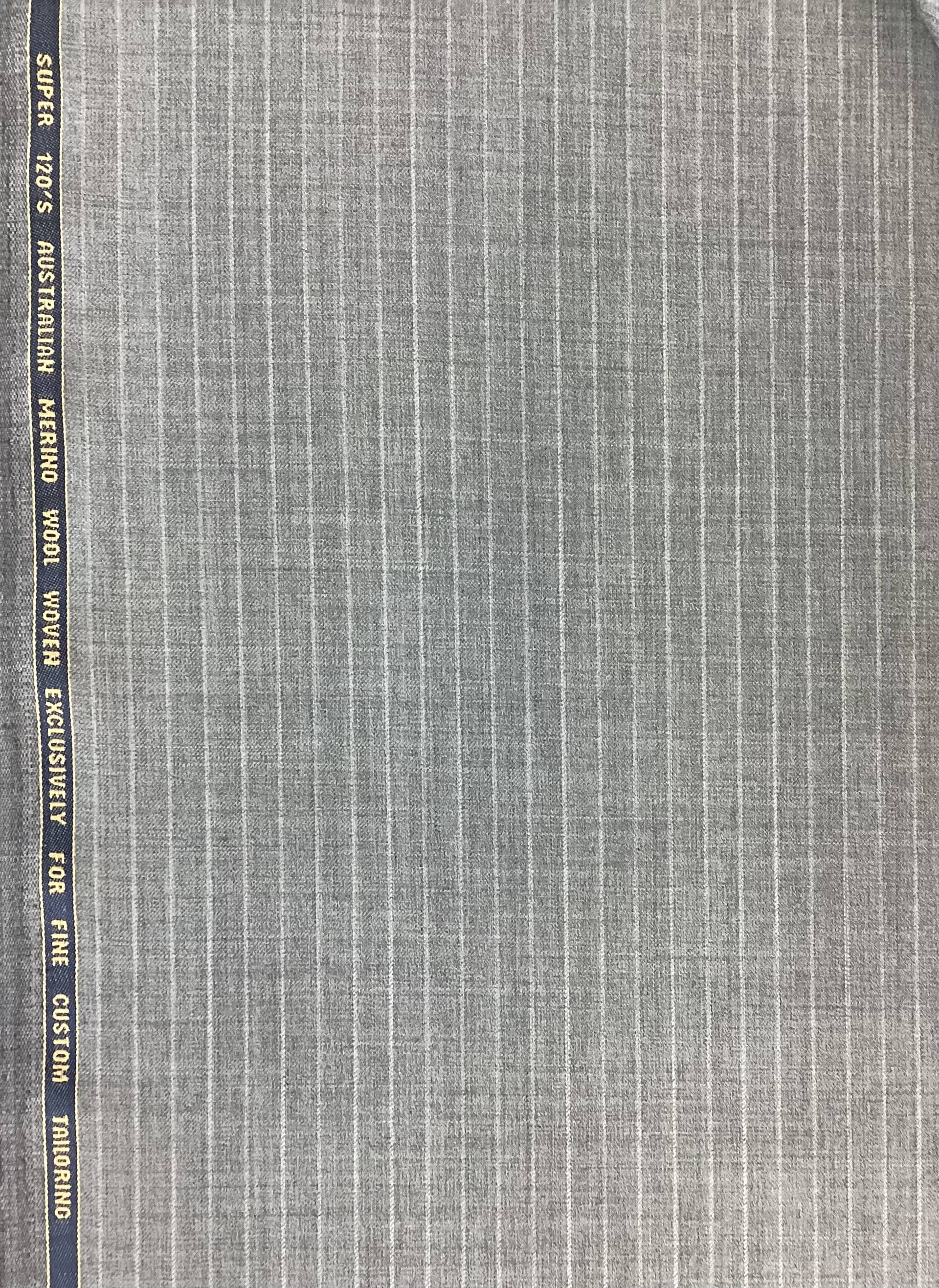 Made in England 100% Wool Super 120's Pinstripe In Medium Grey 