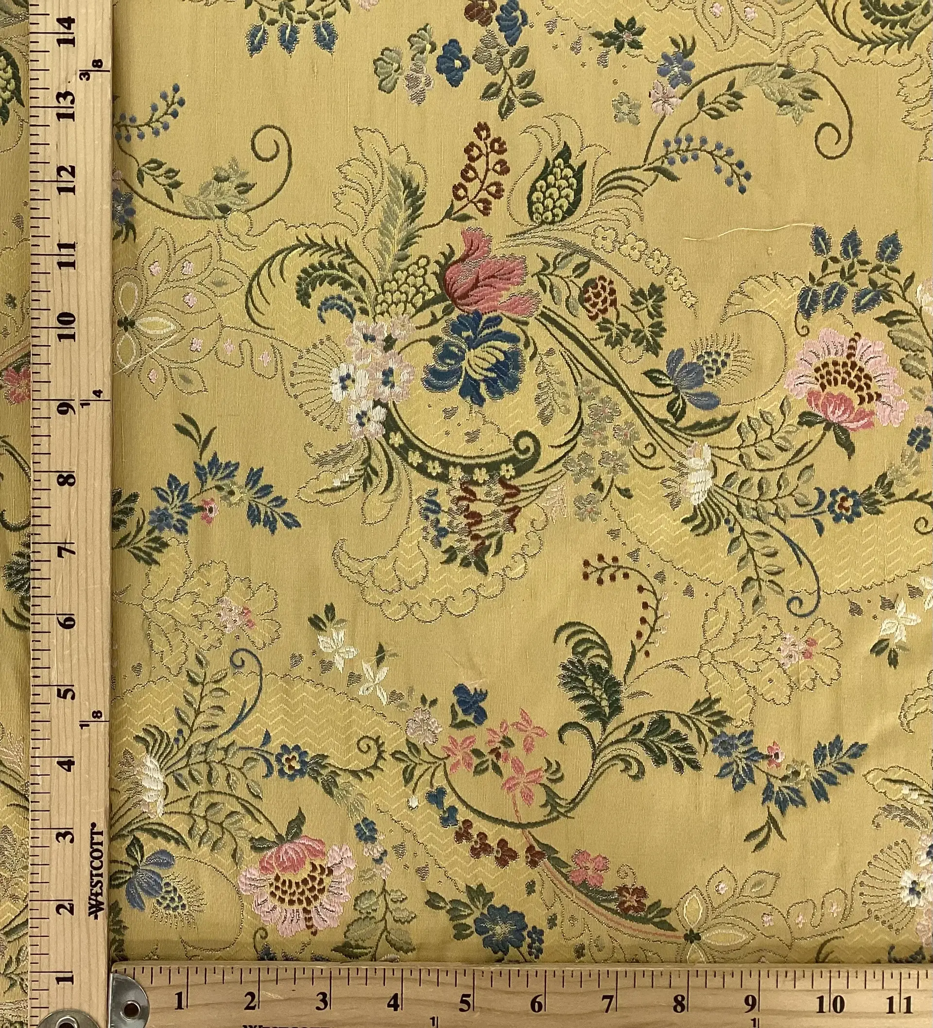 Silk Metallic Heavy Floral Brocade in Mustard Gold