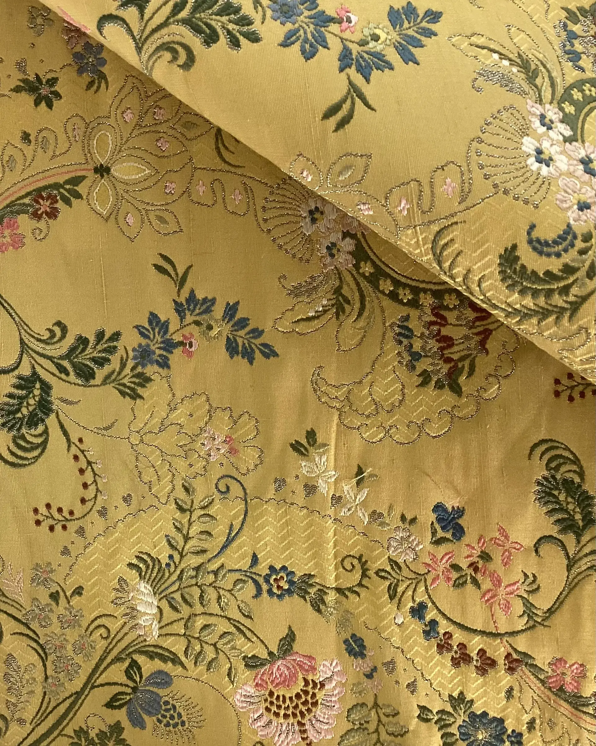 Silk Metallic Heavy Floral Brocade in Mustard Gold