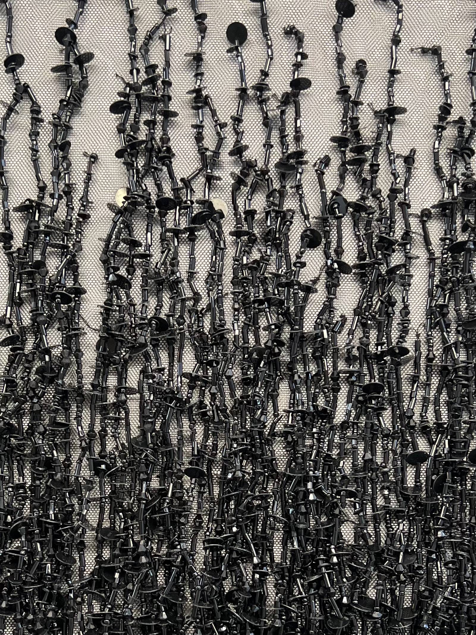 Mixed-Beaded Fringe on Tulle in Black