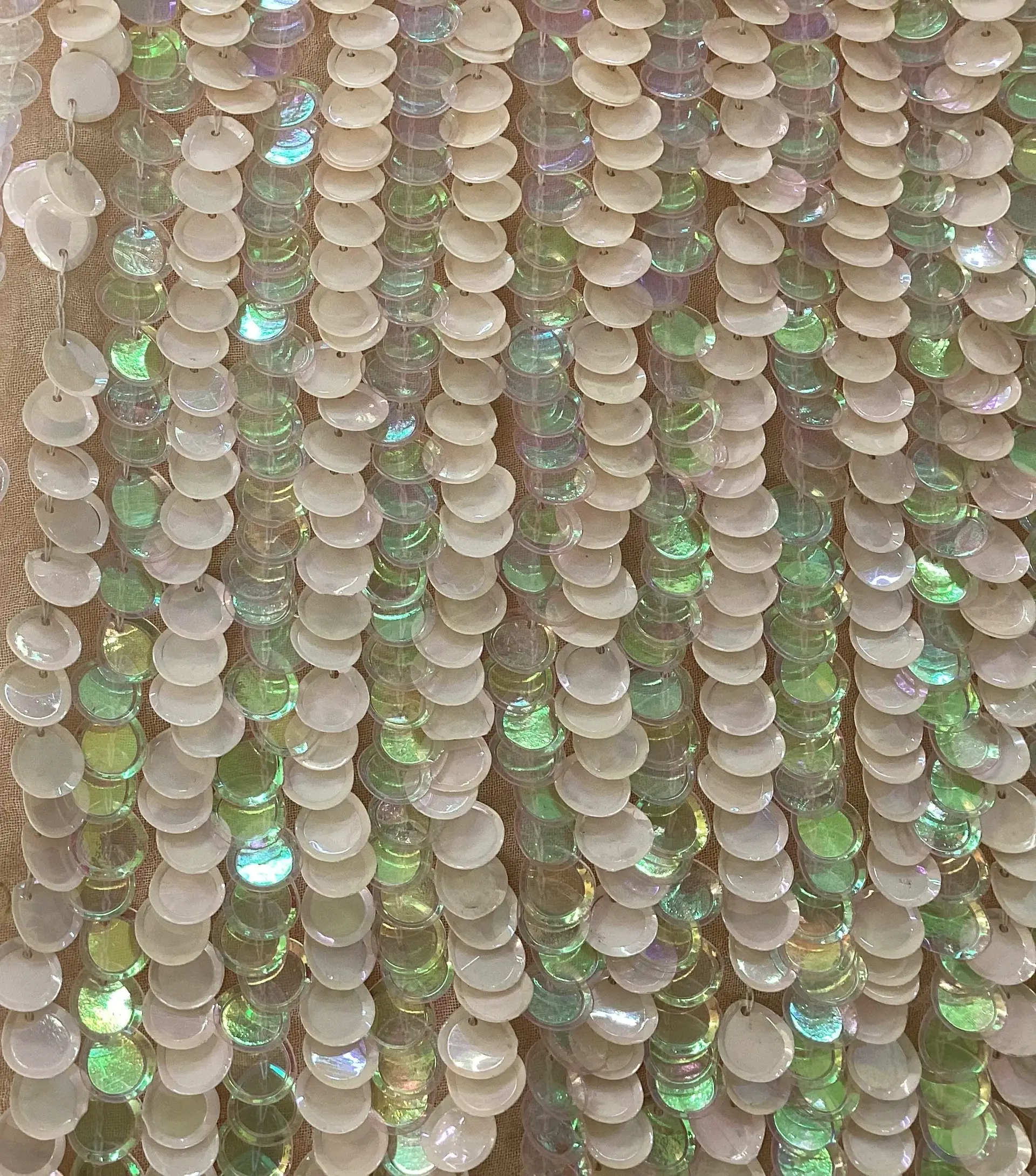 Rows of Opalescent and Ivory Pailettes on Silk Chiffon In Ballerina