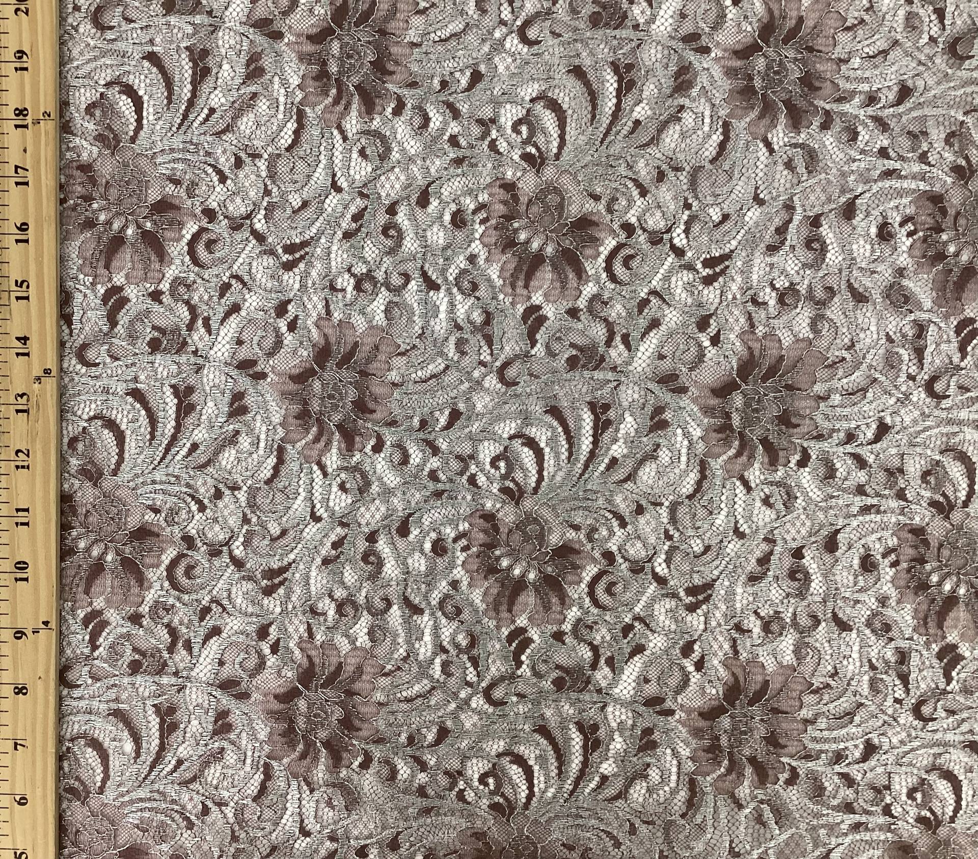Metallic Chantilly Lace In Mauve & Sliver