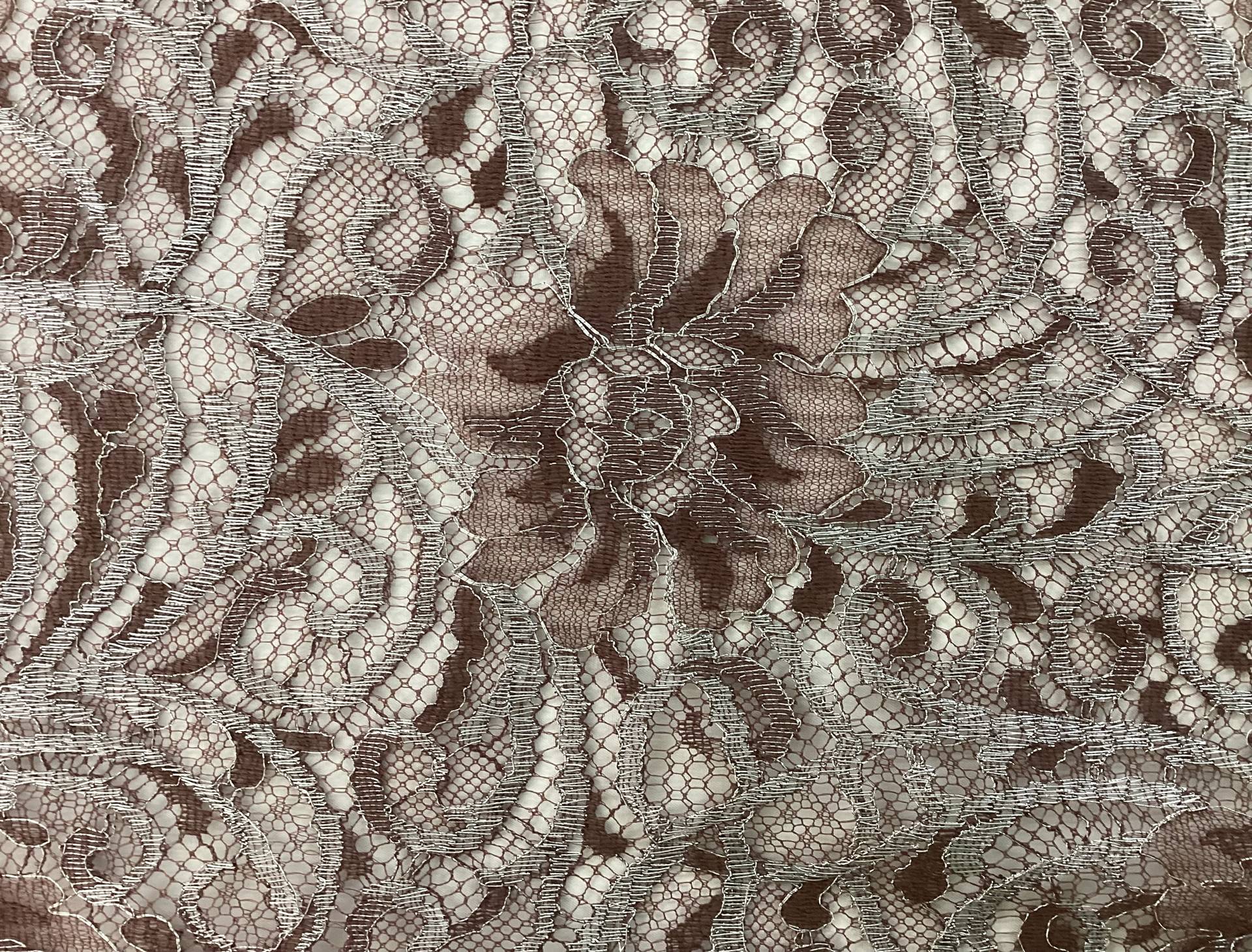 Metallic Chantilly Lace In Mauve & Sliver