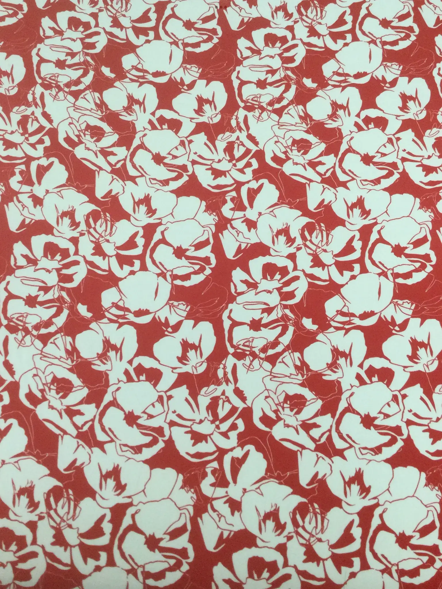 Printed Pure Silk Crepe de Chine with Red & White Flowers