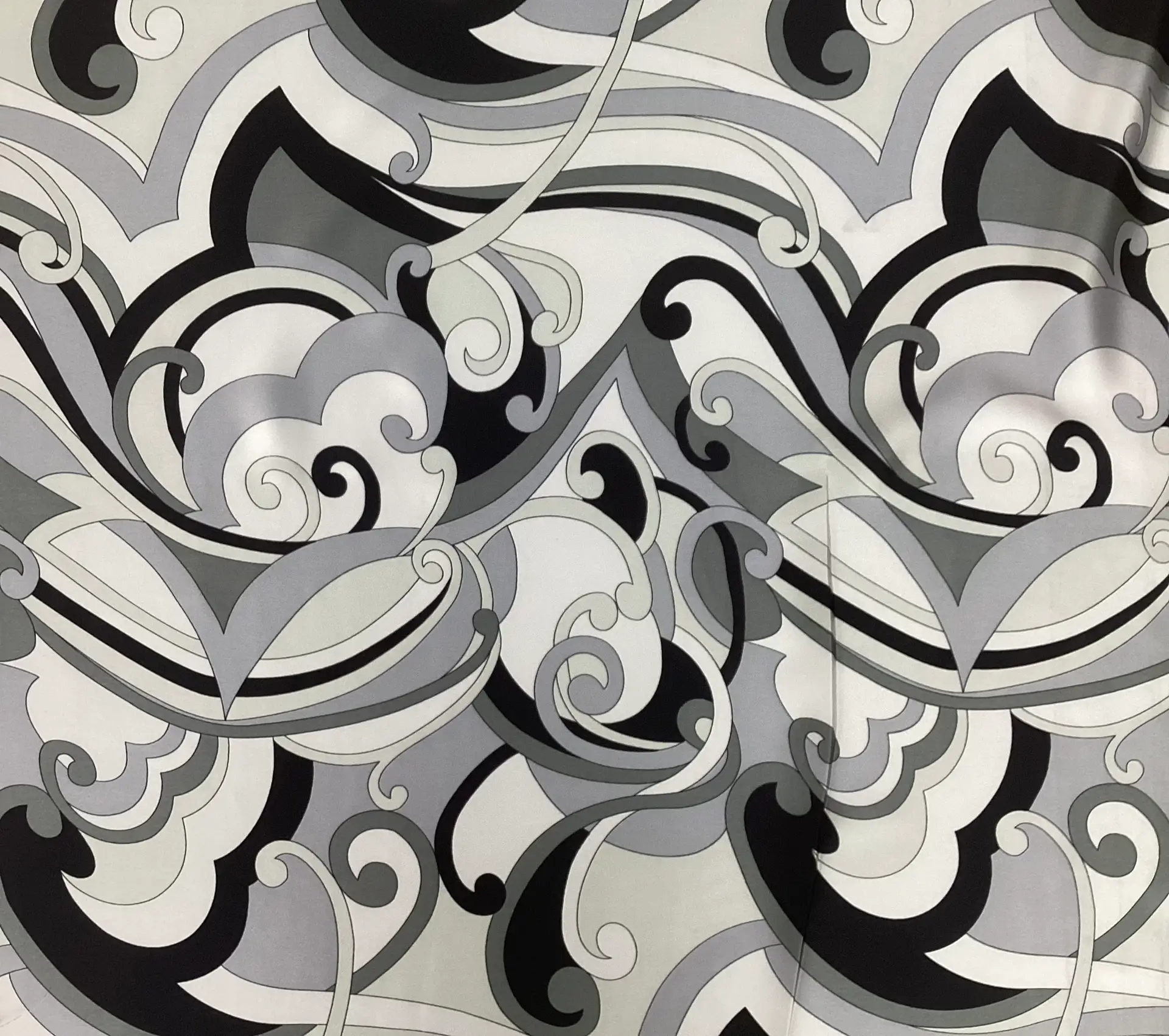 Printed Silk Charmeuse Paisley in Greys Black & White