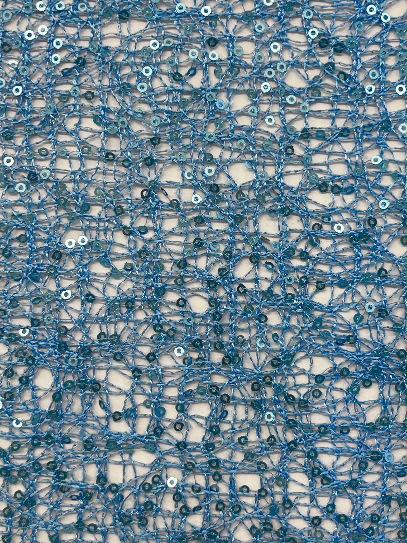 Micro Sequins on Netting in Blue
