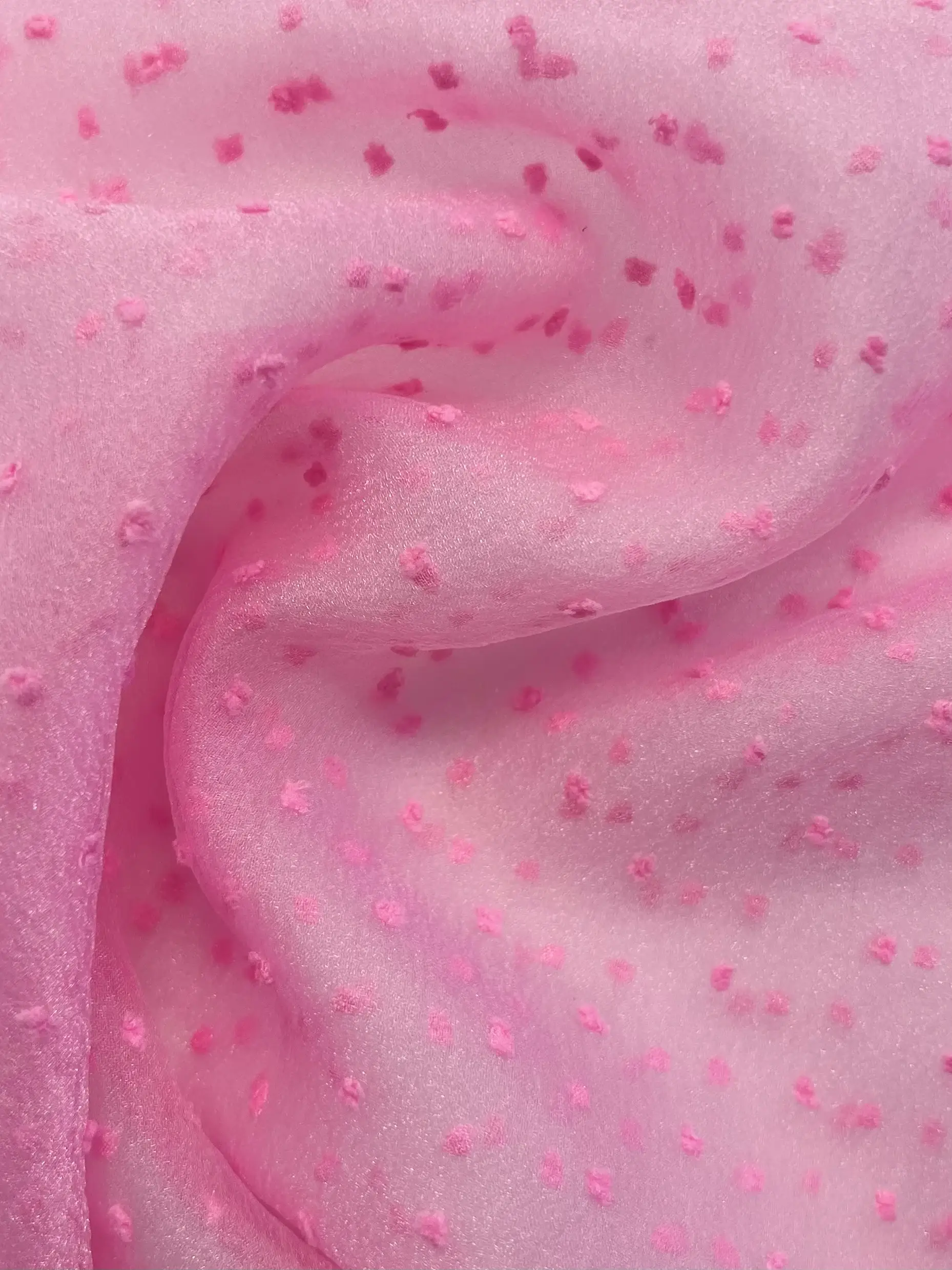 Polyester Swiss Dot Crinkle Organza in Pink