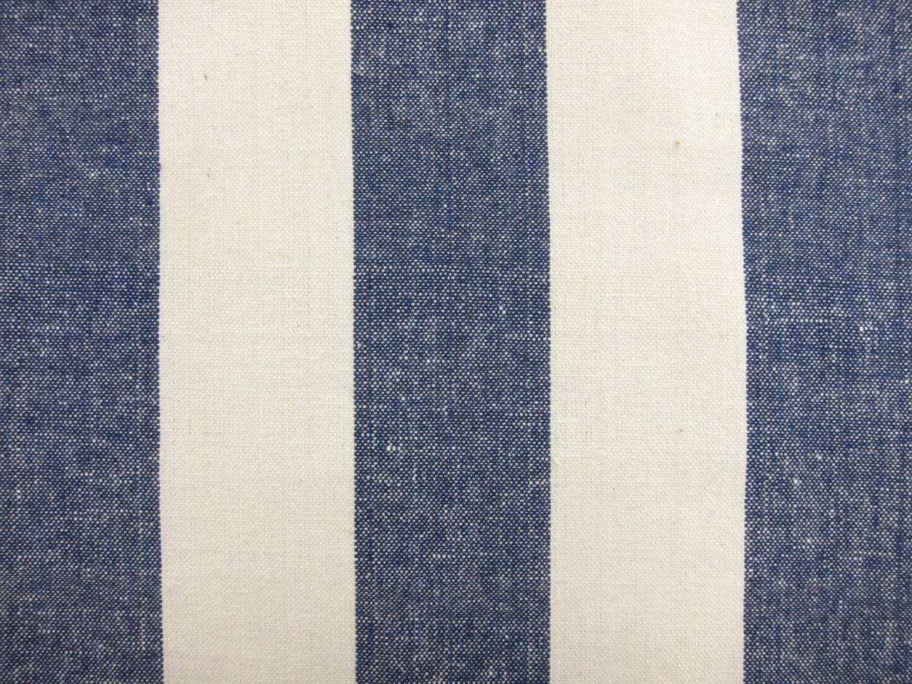 Cotton Upholstery 3" Stripe In Denim And Off White0