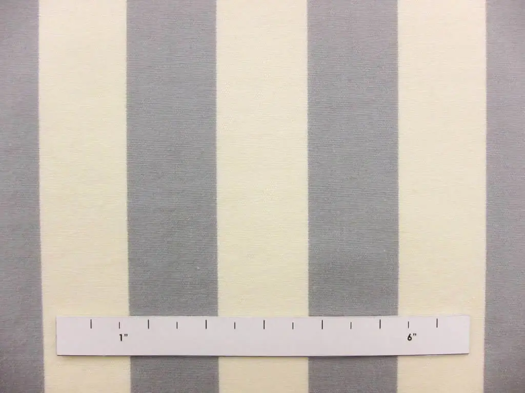 Cotton Upholstery 1.5" Stripe In Silver And Ivory 1