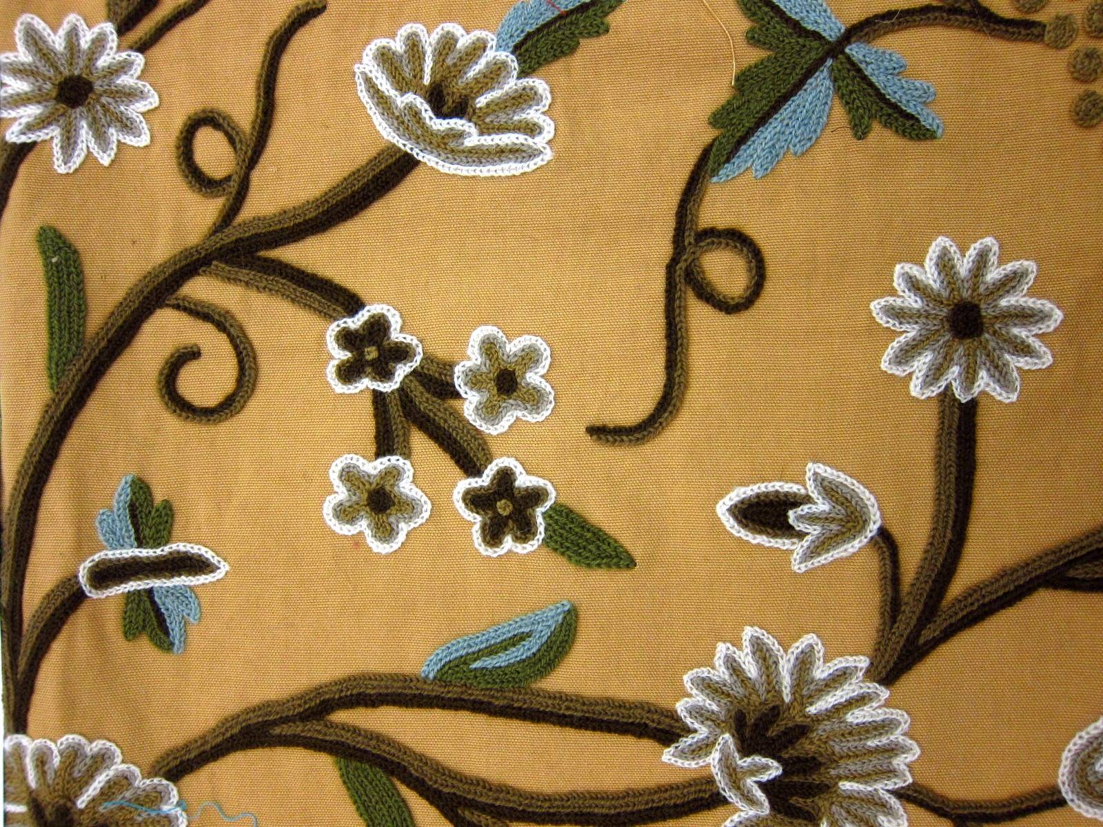 Floral Crewel Embroidery on Cotton Canvas0