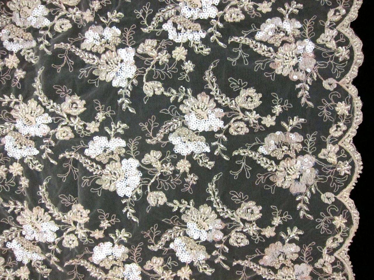 Beaded and Sequined Embroidered Illusion 0