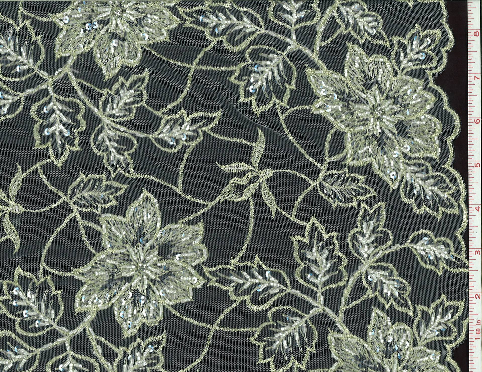 Metallic Gold Beaded and Embroidered Ivory Illusion0