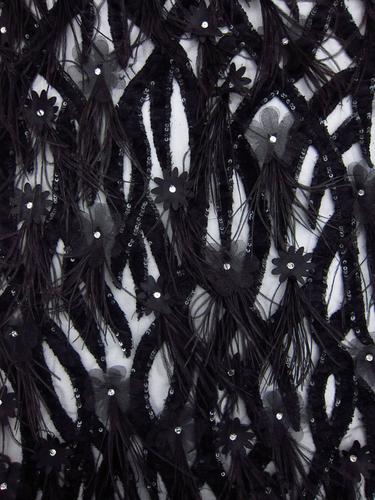 Novelty Velvet Appliquéd Illusion with Feathers0