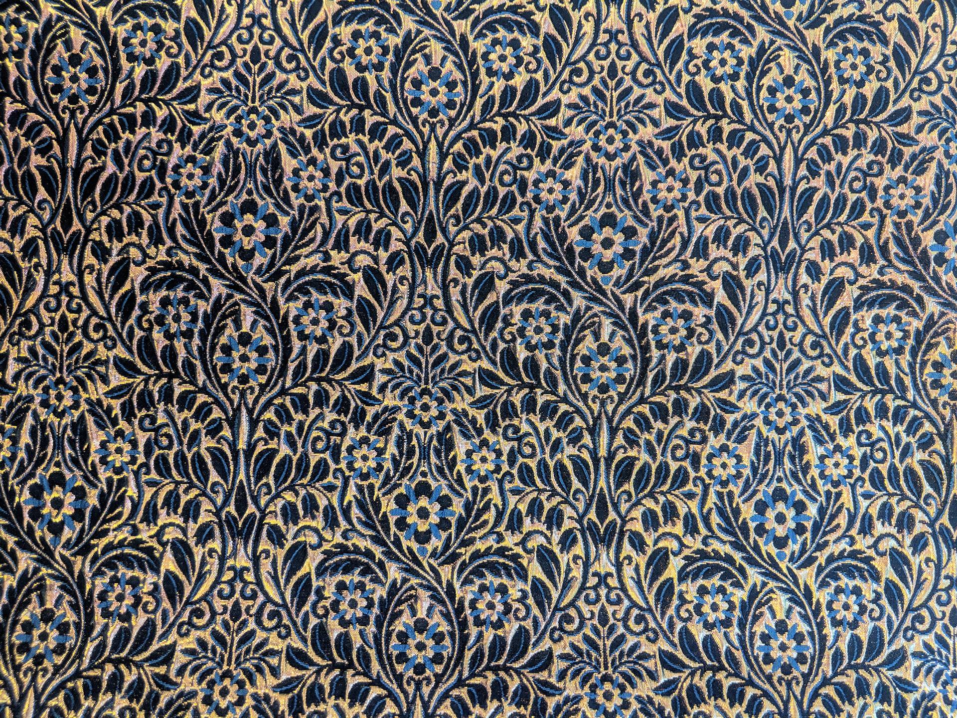Metallic Brocade with Heavy Floral Ornamentation with Dark Blue Accents