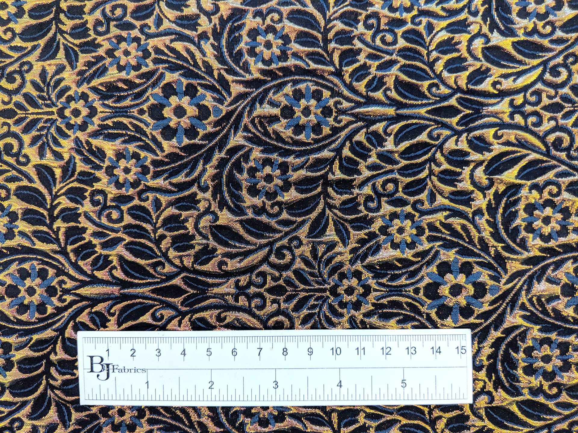 Metallic Brocade with Heavy Floral Ornamentation with Dark Blue Accents
