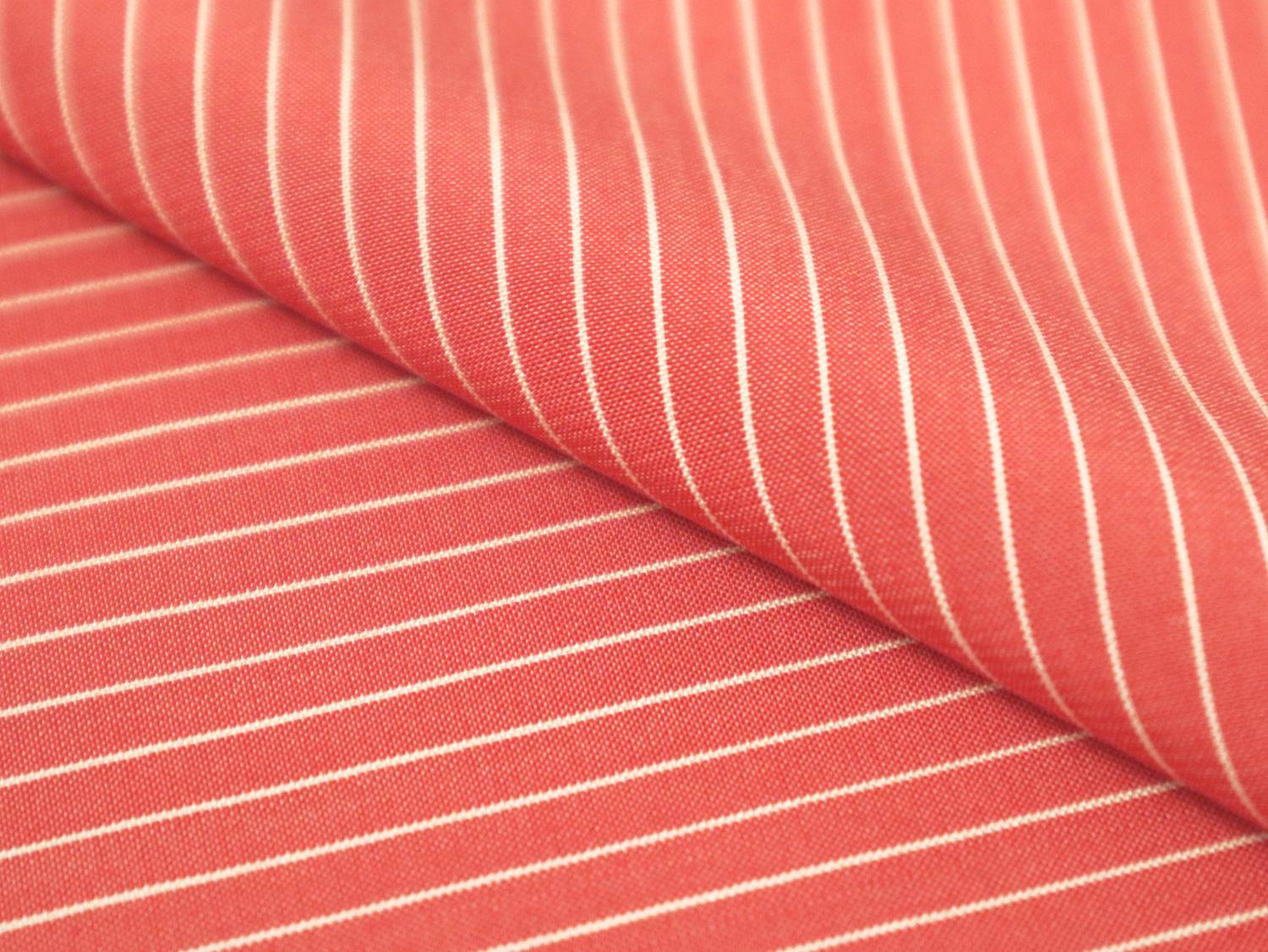 Silk Shirting in Red with White Stripes