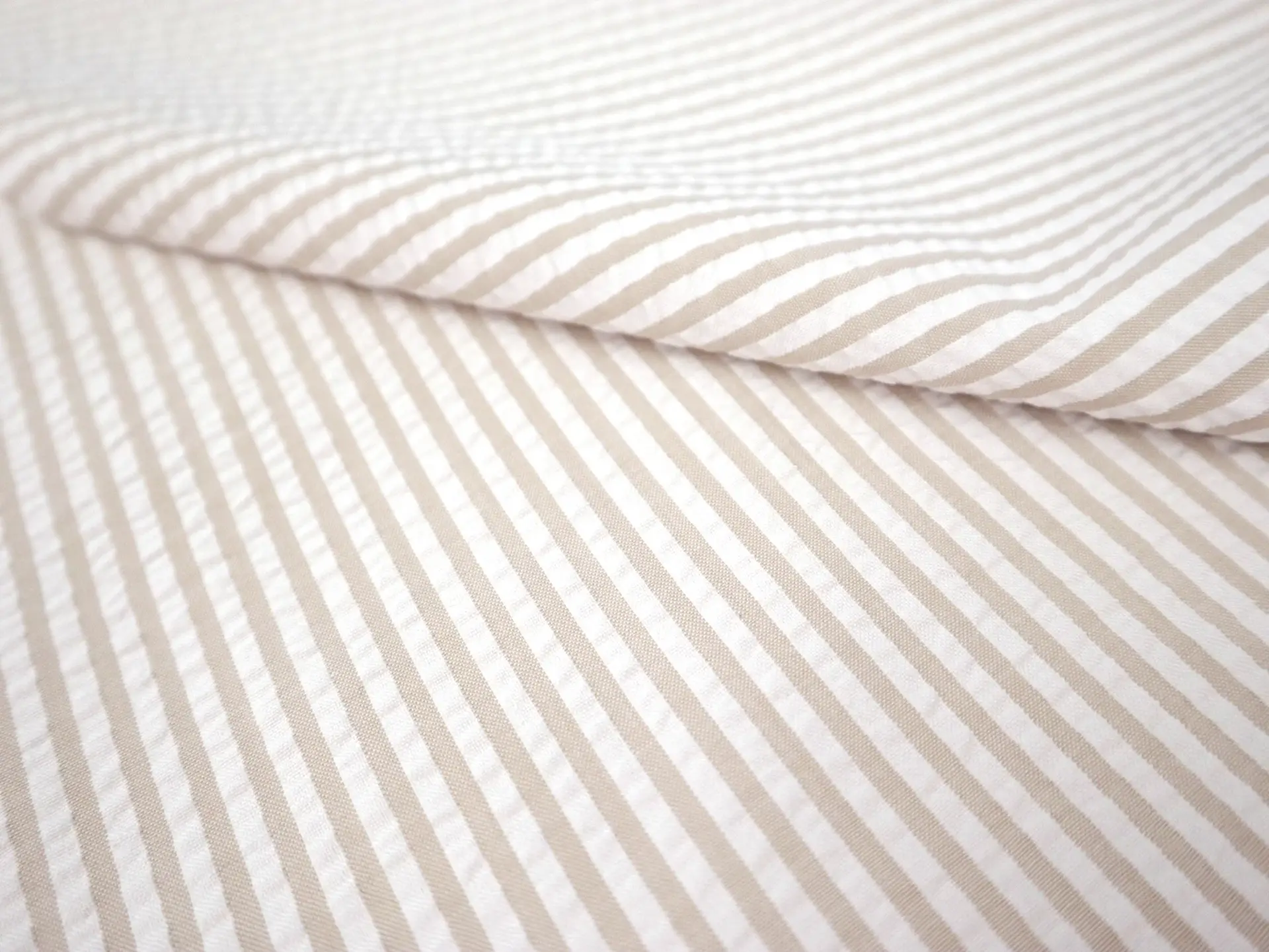 Poly Cotton Seersucker Stripe in Khaki