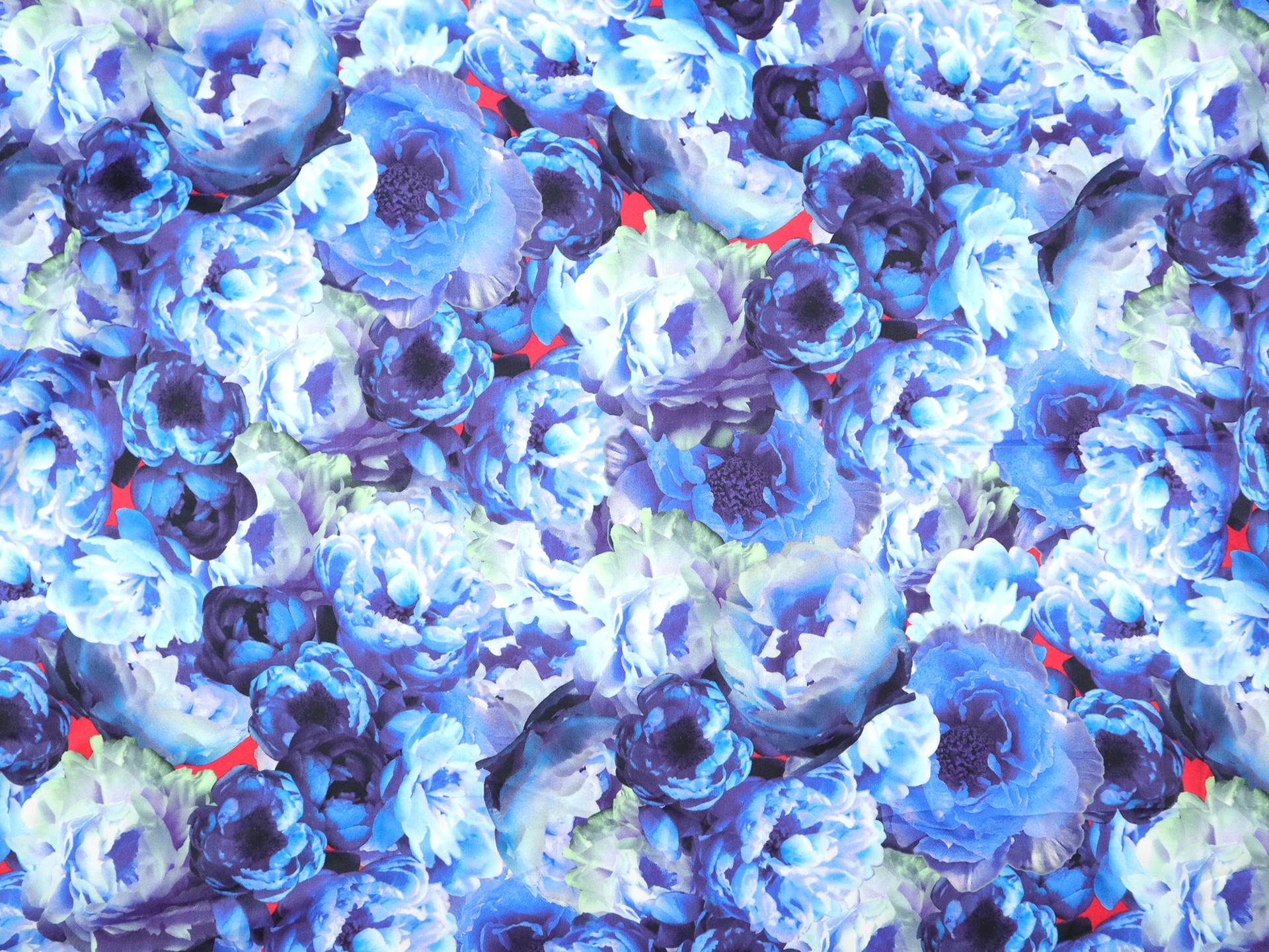 Cotton Satin Lawn with Floral Print in Blues